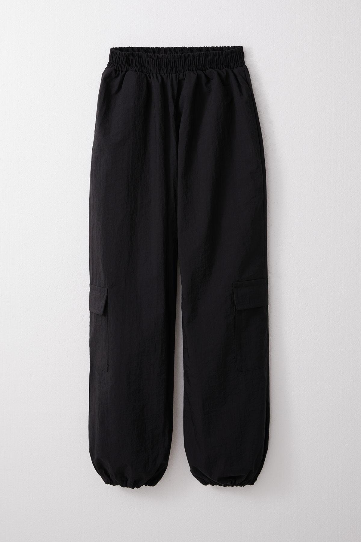 Breeze Kız Çocuk Paraşüt Jogger Paça Pantolon Kargo Cep Siyah (7-12 Yaş)