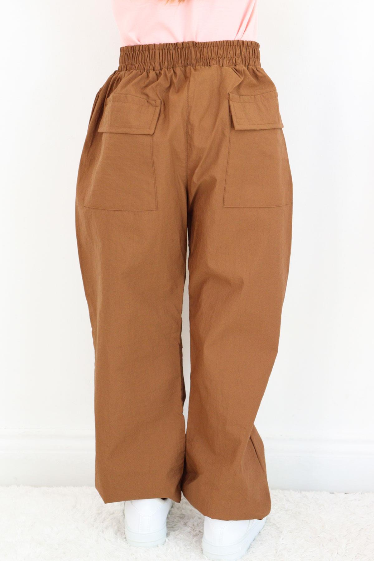 Breeze Kız Çocuk Paraşüt Jogger Paça Pantolon Koyu Kahve (6-10 Yaş)