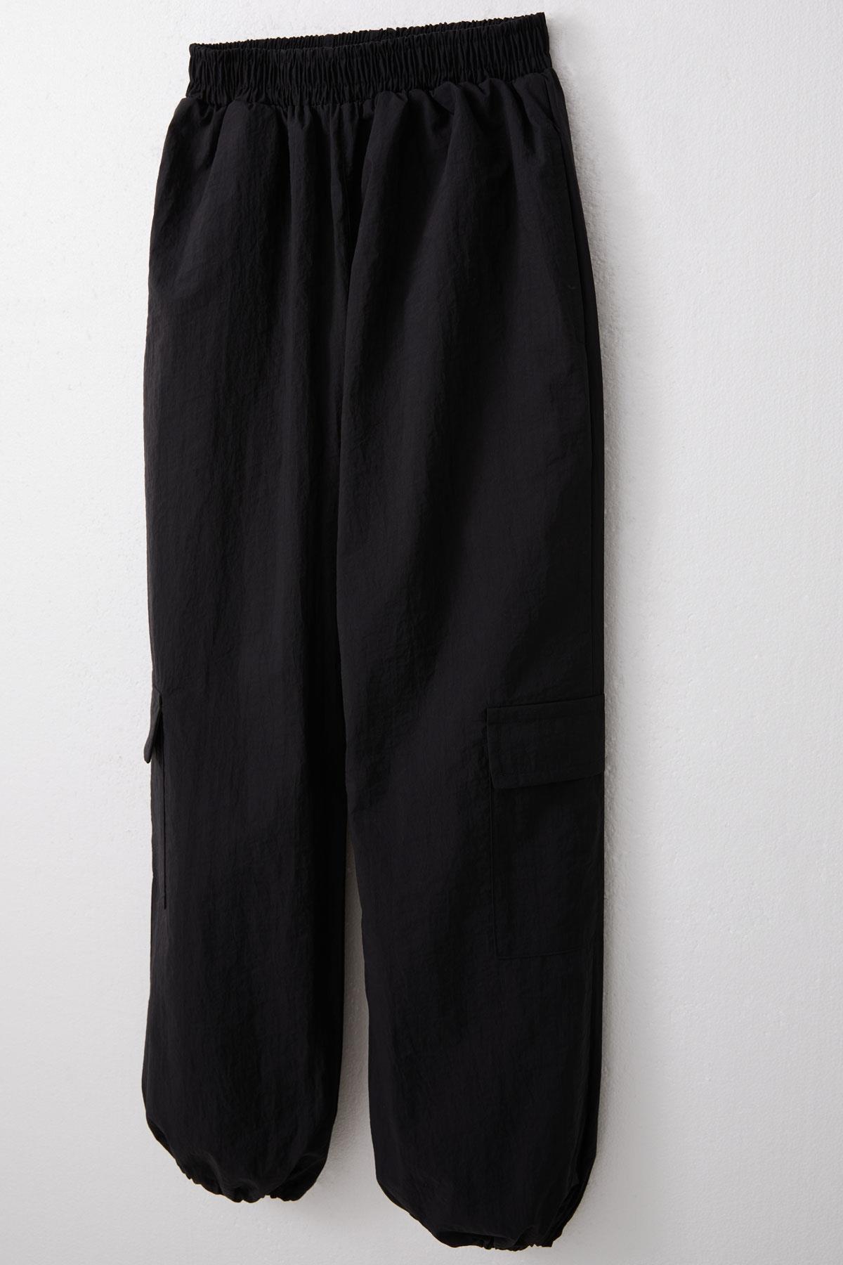 Breeze Kız Çocuk Paraşüt Jogger Paça Pantolon Kargo Cep Siyah (7-12 Yaş)