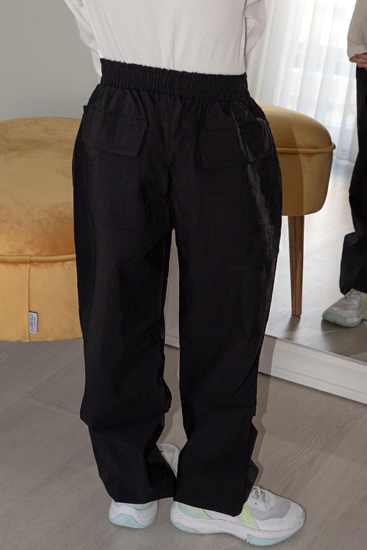 Breeze Kız Çocuk Paraşüt Jogger Paça Pantolon Siyah (6 Yaş)