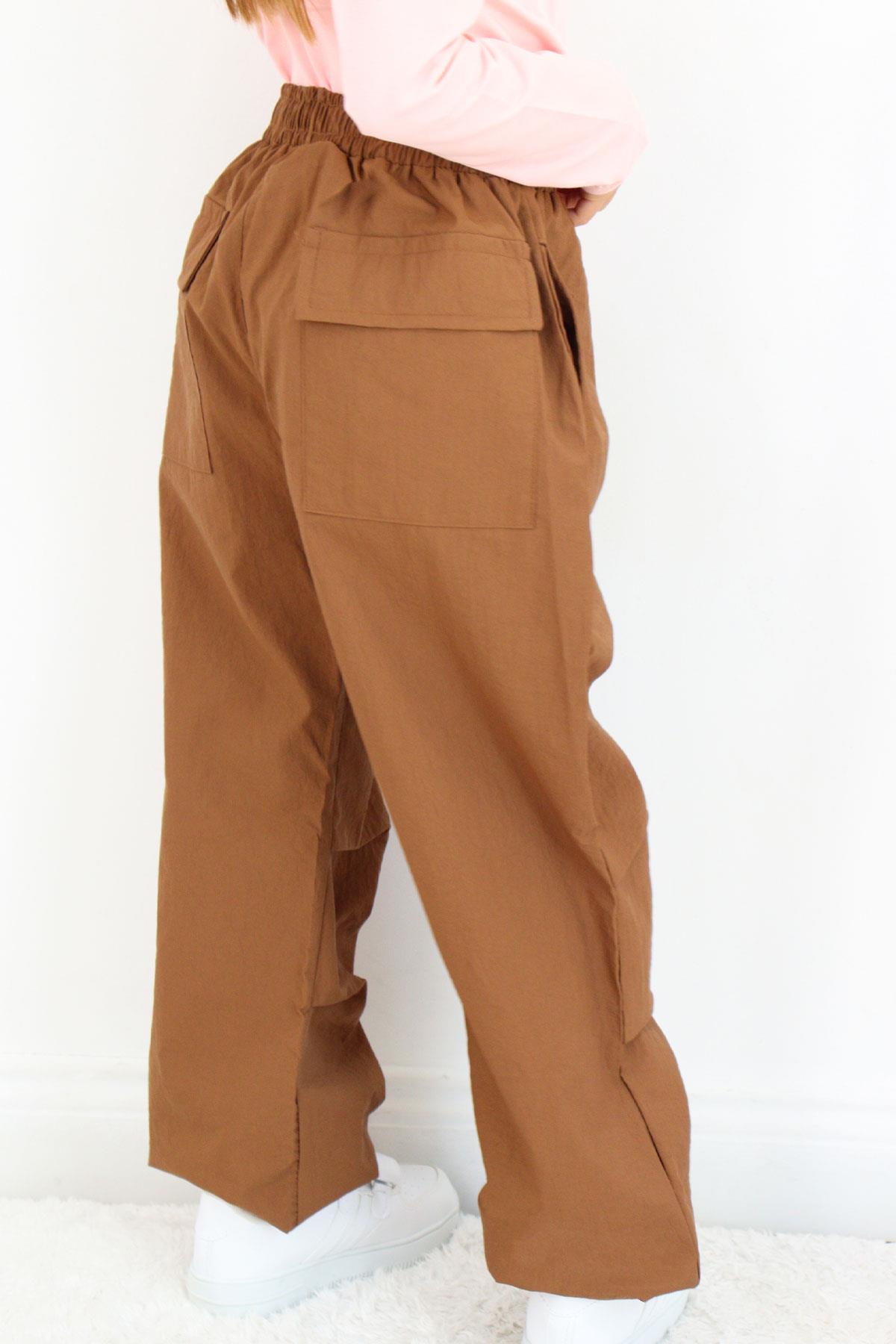 Breeze Kız Çocuk Paraşüt Jogger Paça Pantolon Koyu Kahve (6-10 Yaş)