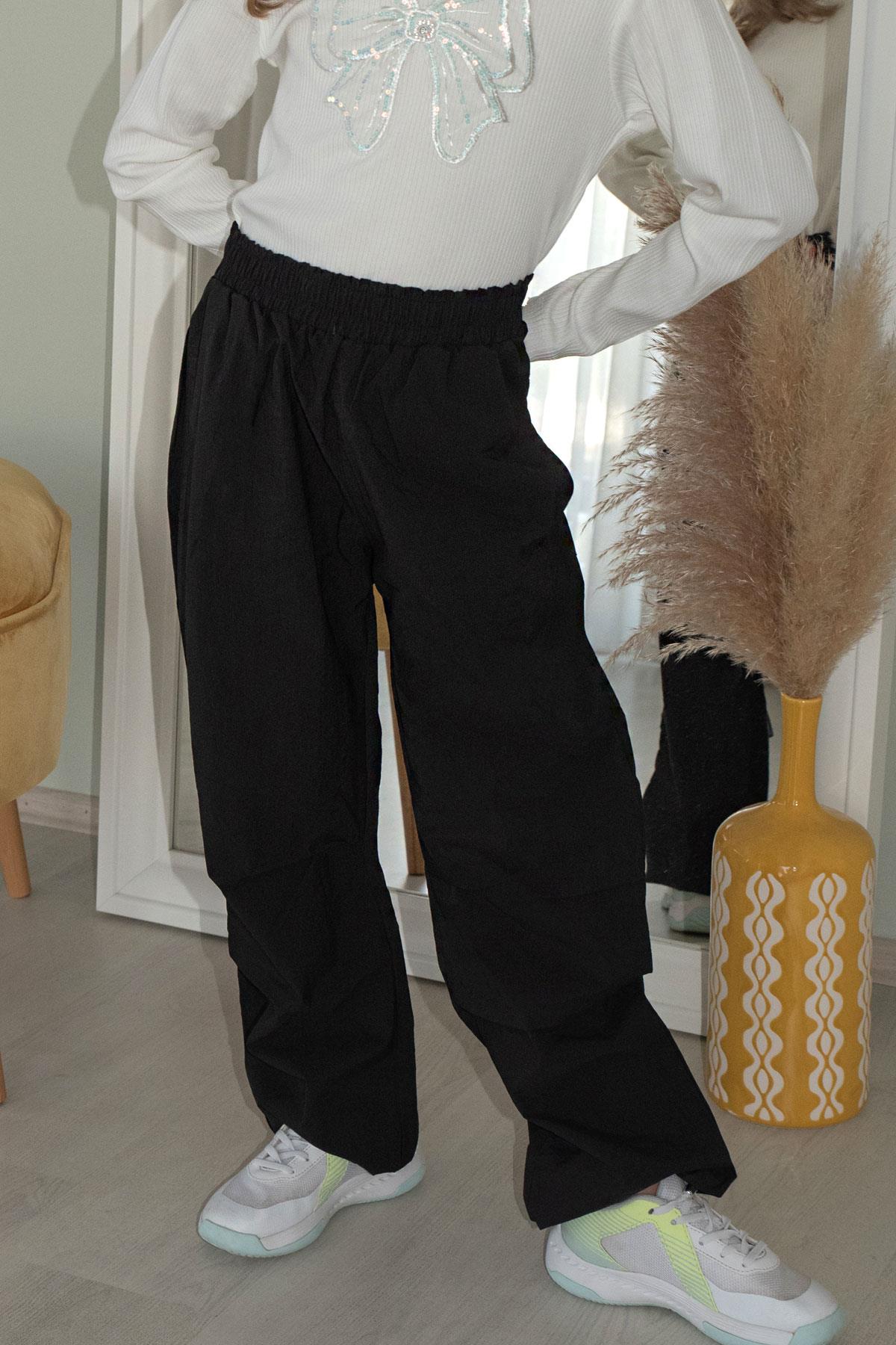 Breeze Kız Çocuk Paraşüt Jogger Paça Pantolon Siyah (6 Yaş)