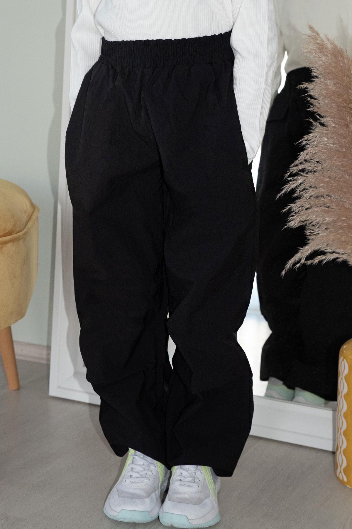 Breeze Kız Çocuk Paraşüt Jogger Paça Pantolon Siyah (6 Yaş)