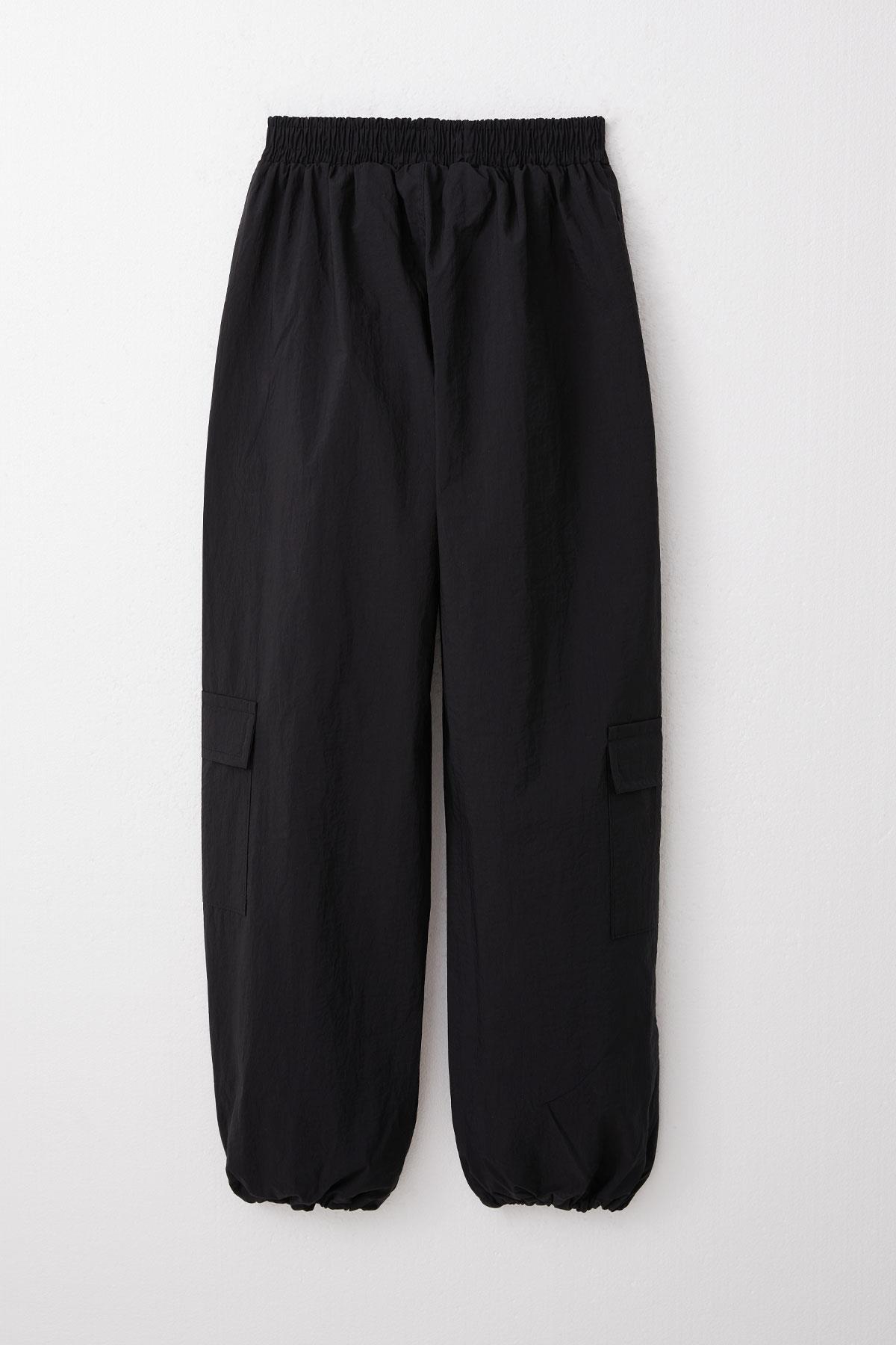 Breeze Kız Çocuk Paraşüt Jogger Paça Pantolon Kargo Cep Siyah (7-12 Yaş)