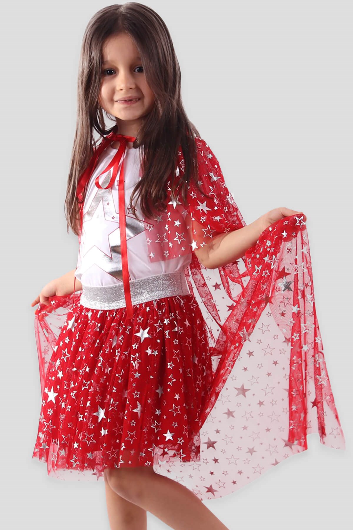 Breeze Kız Çocuk Pelerinli Etek Takımı Beyaz-Kırmızı (8-10 Yaş)