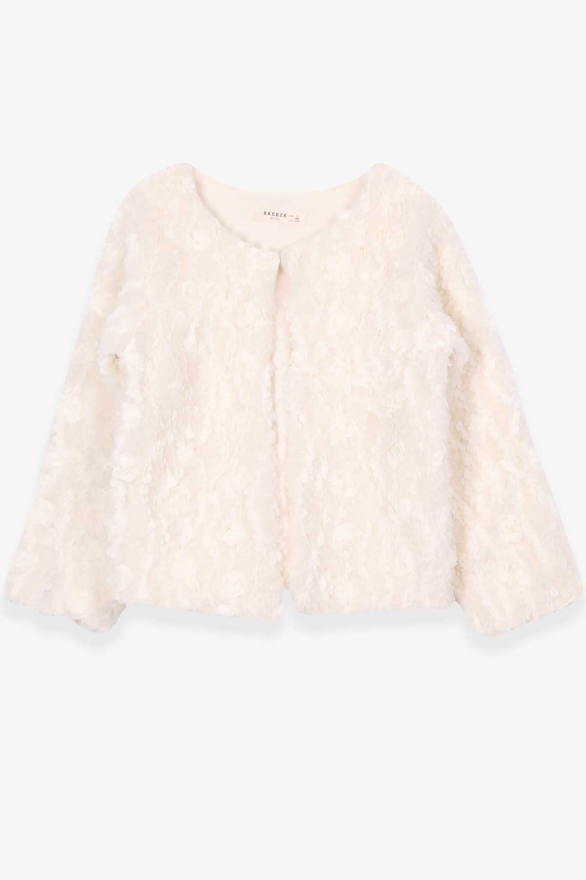Breeze Kız Çocuk Peluş Ceket Çiçek Nakışlı Ekru (8 Yaş)