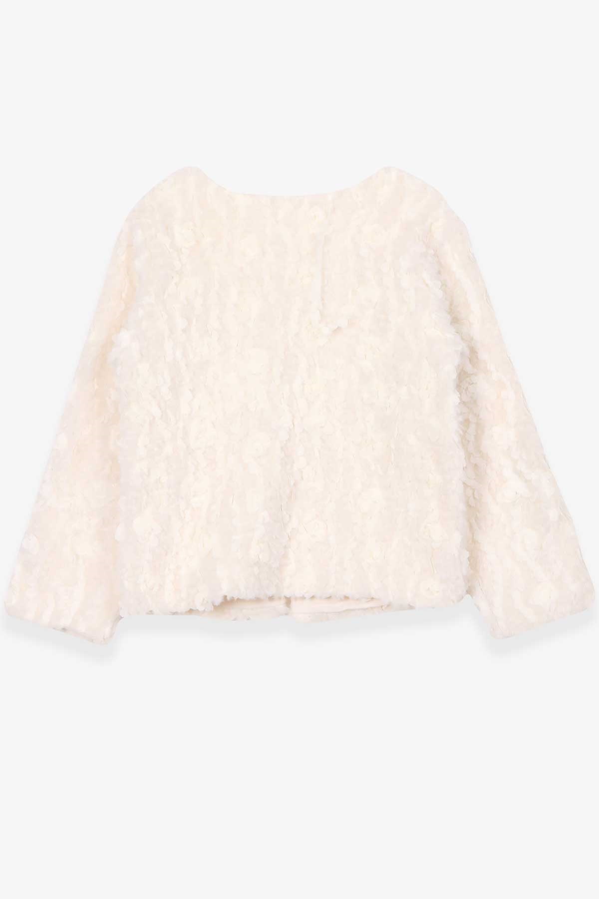 Breeze Kız Çocuk Peluş Ceket Çiçek Nakışlı Ekru (8 Yaş)