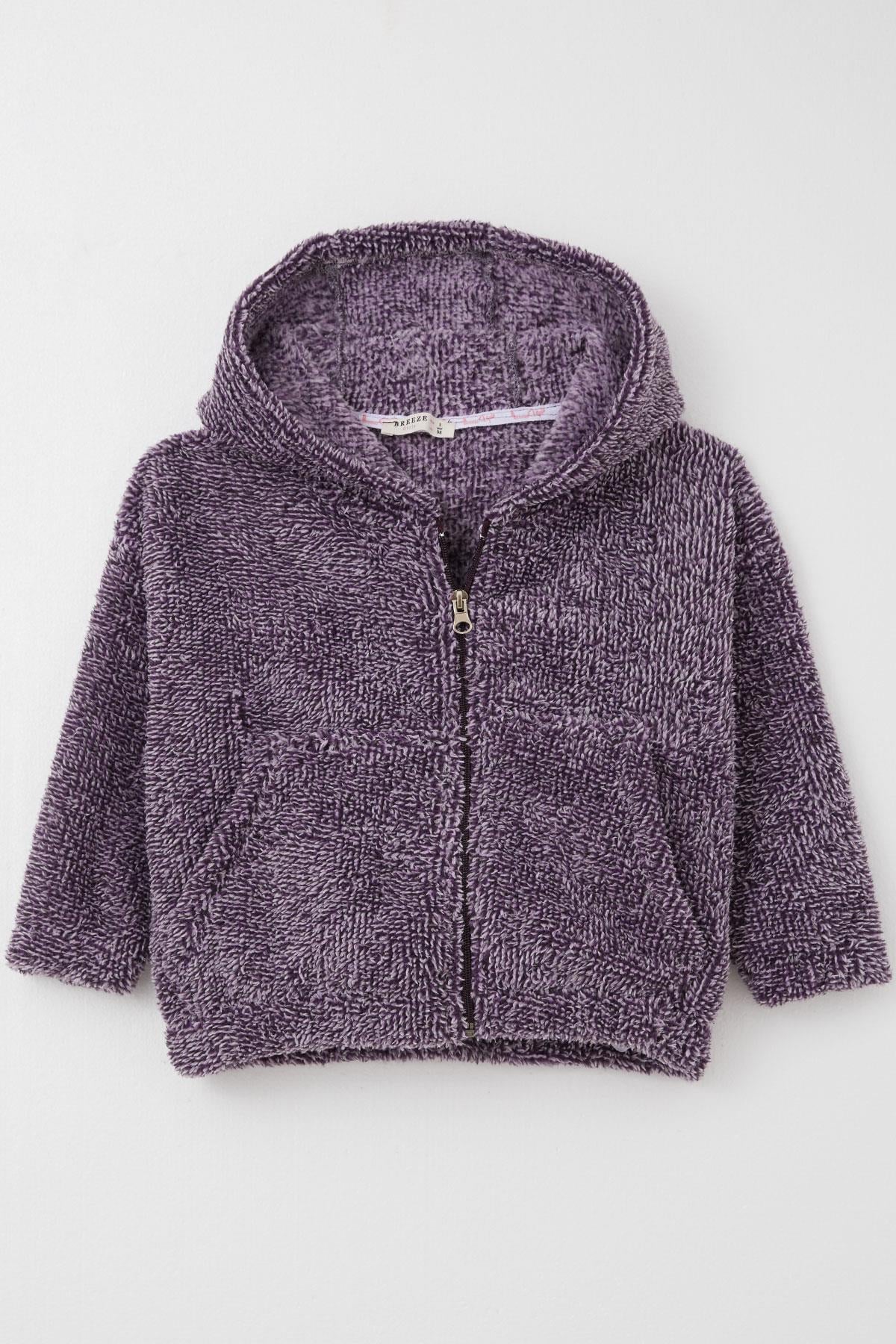 Breeze Kız Çocuk Peluş Hırka Kapüşonlu Fermuarlı Mor (3-7 Yaş)