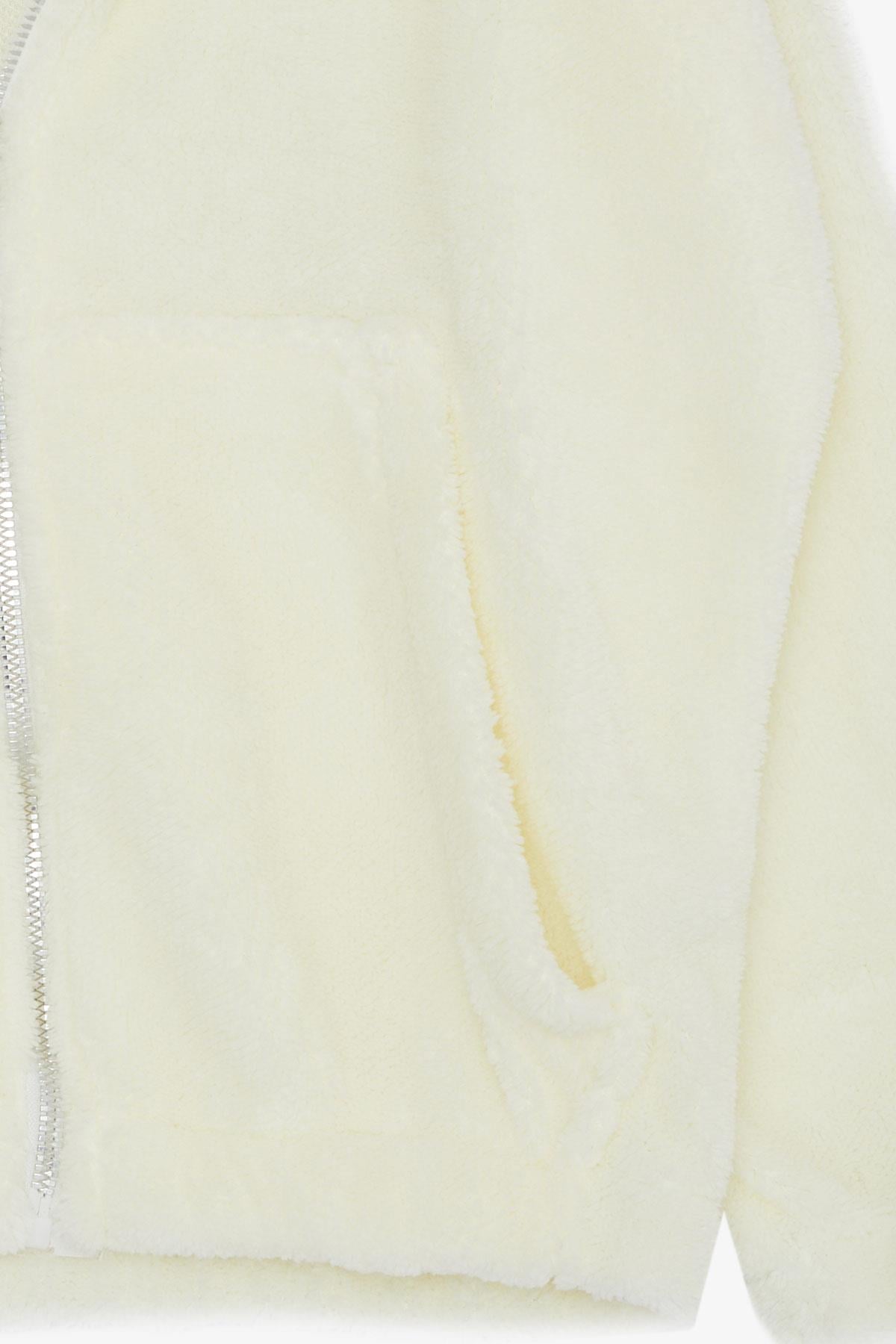 Breeze Kız Çocuk Peluş Hırka Kapüşonlu Fermuarlı Krem (5-10 Yaş)