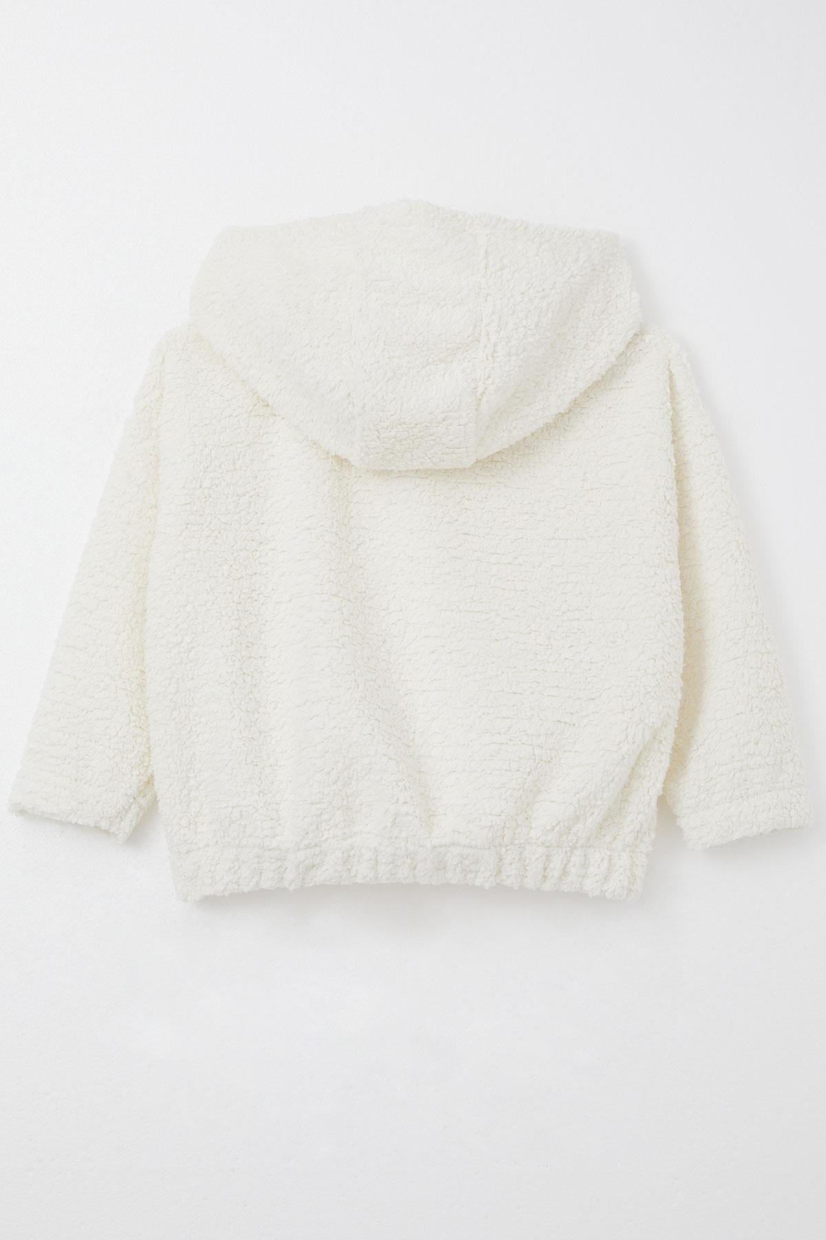 Breeze Kız Çocuk Peluş Hırka Kapüşonlu Fermuarlı Ekru (3-7 Yaş)