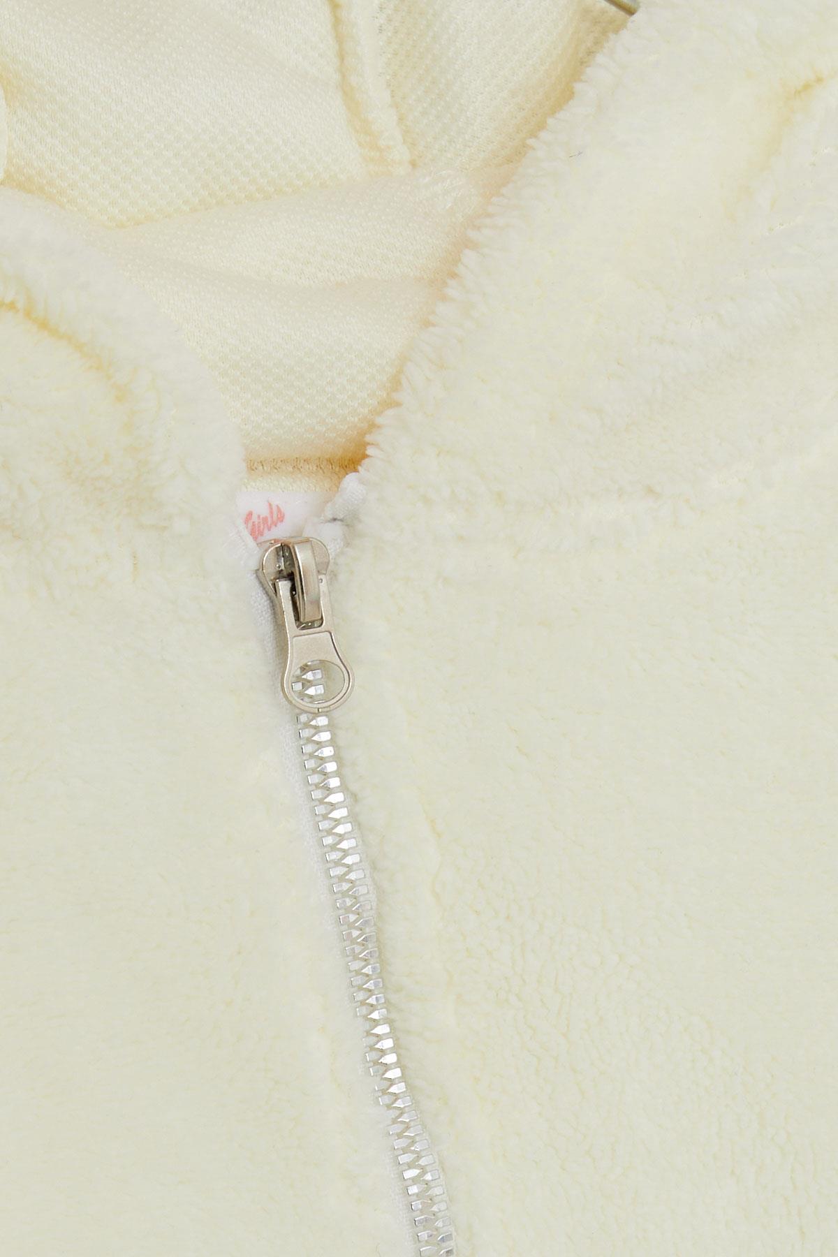 Breeze Kız Çocuk Peluş Hırka Kapüşonlu Fermuarlı Krem (5-10 Yaş)