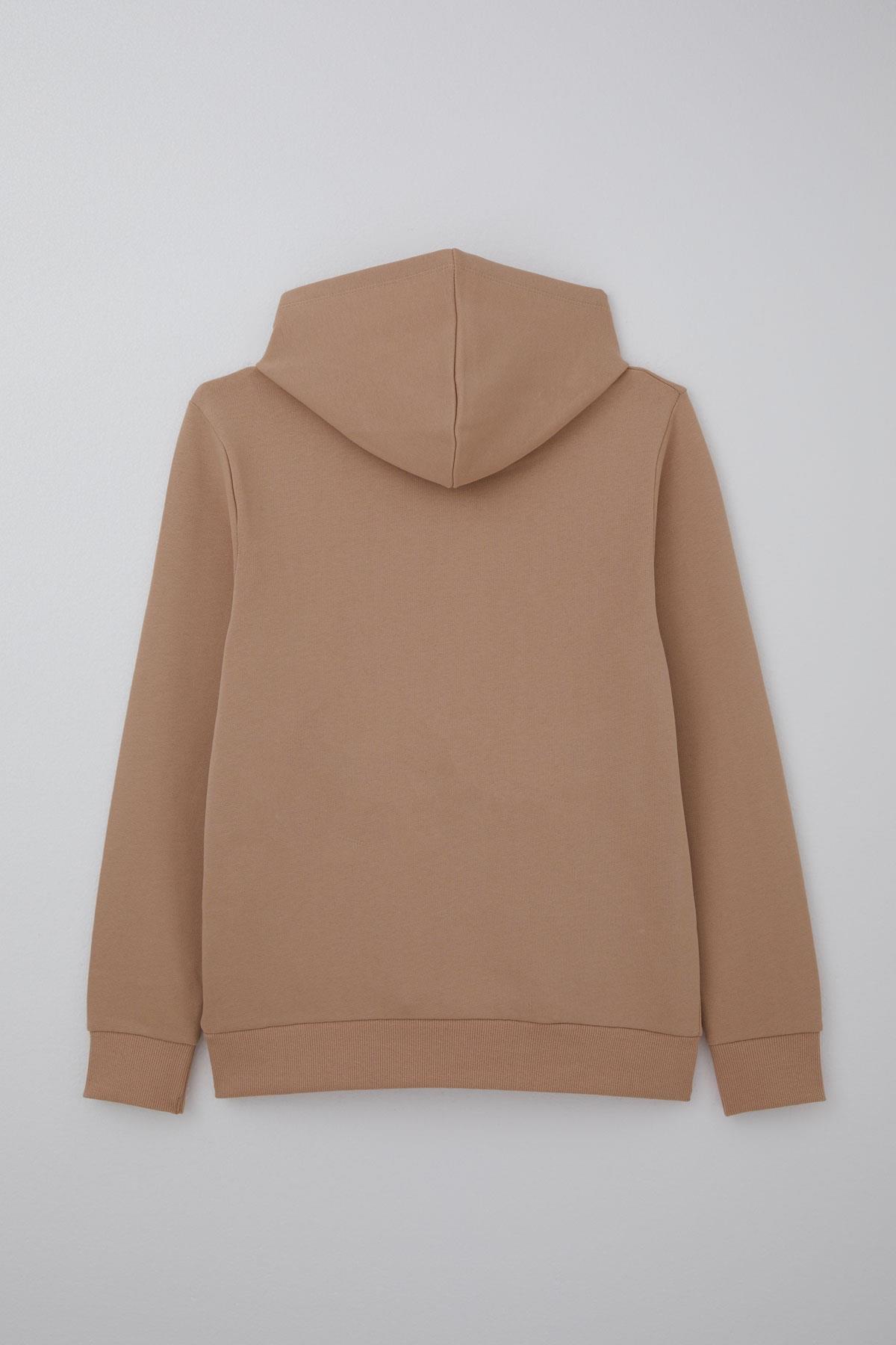 Breeze Kız Çocuk Peluş Sweatshirt Kapüşonlu Kanguru Cepli Bej (9-14 Yaş)