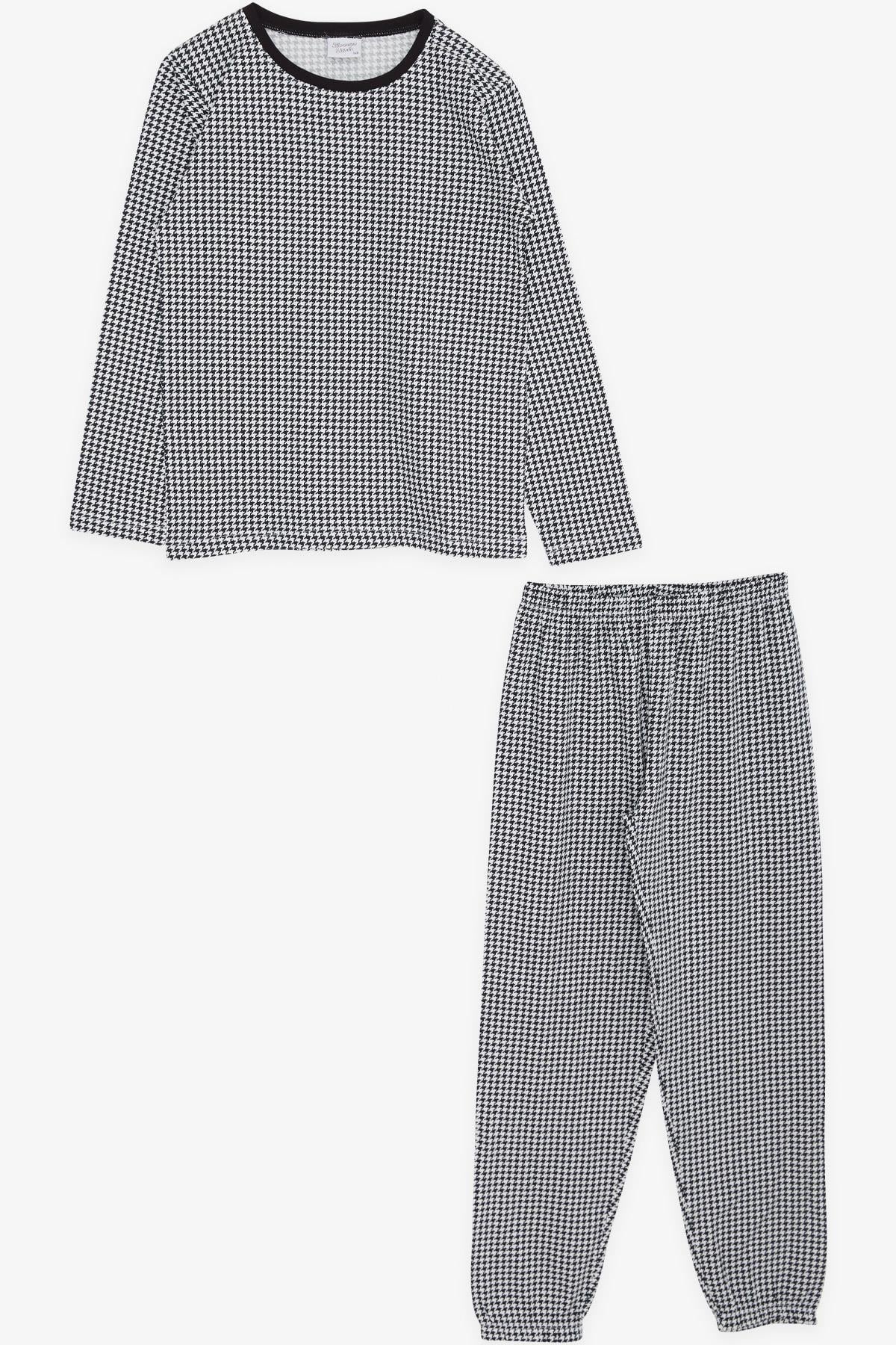 Breeze Kız Çocuk Pijama Kazayağı Desenli Siyah (9-12 Yaş)