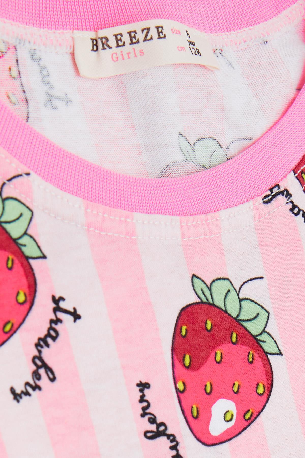 Breeze Kız Çocuk Pijama Taıkımı Çilek Desenli Pembe (4-8 Yaş)