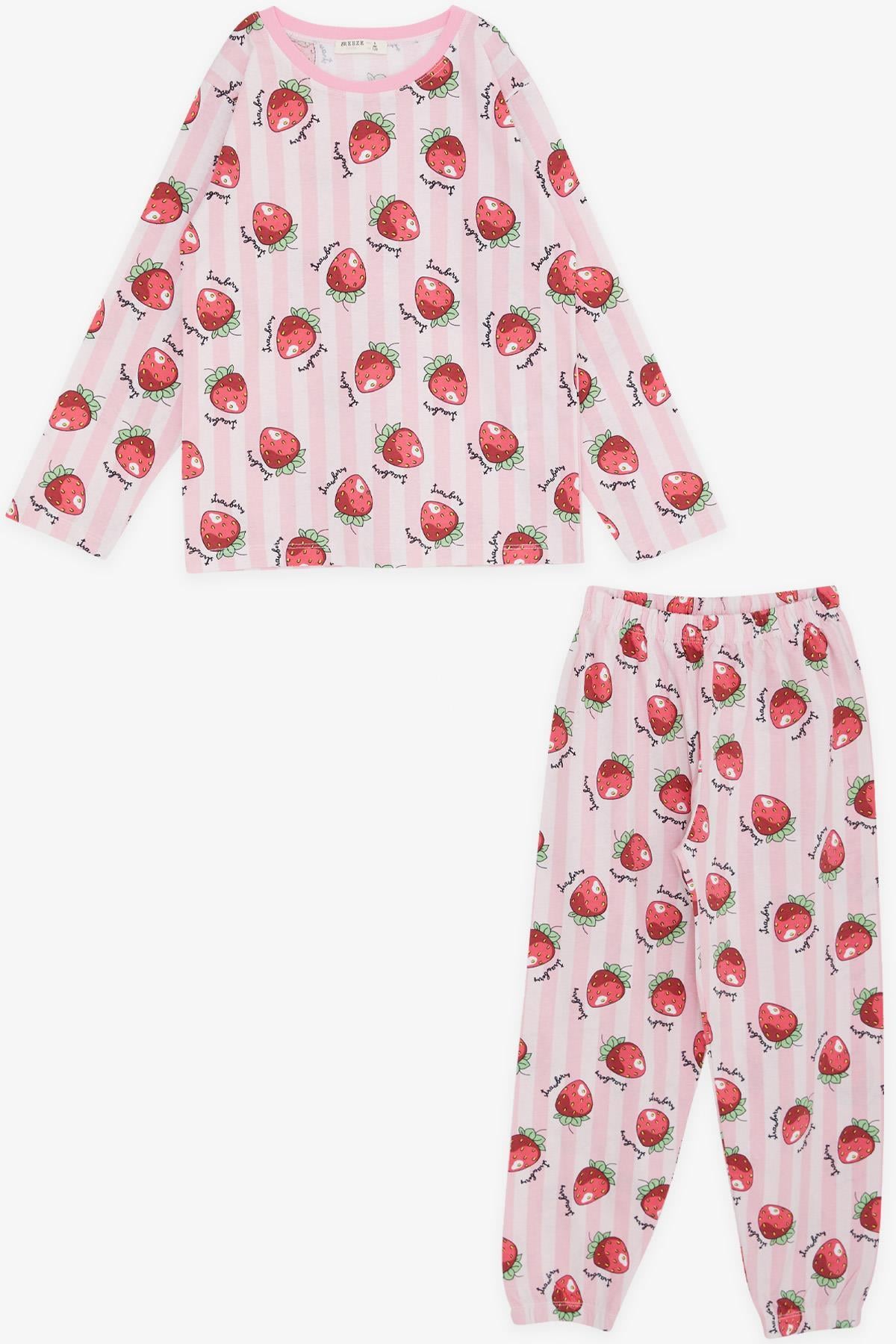 Breeze Kız Çocuk Pijama Taıkımı Çilek Desenli Pembe (4-8 Yaş)