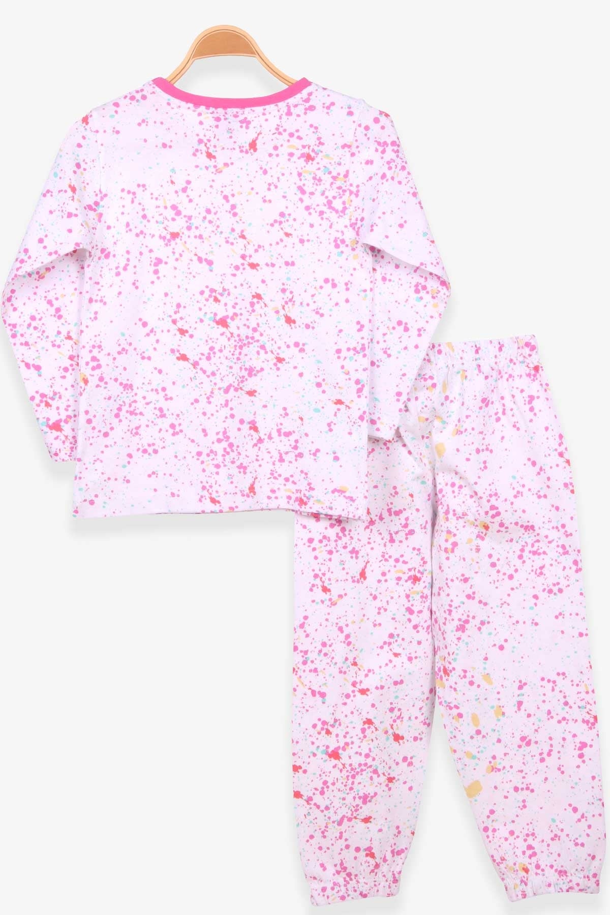 Breeze Kız Çocuk Pijama Takım Püskürtme Desenli Beyaz (4-8 Yaş)