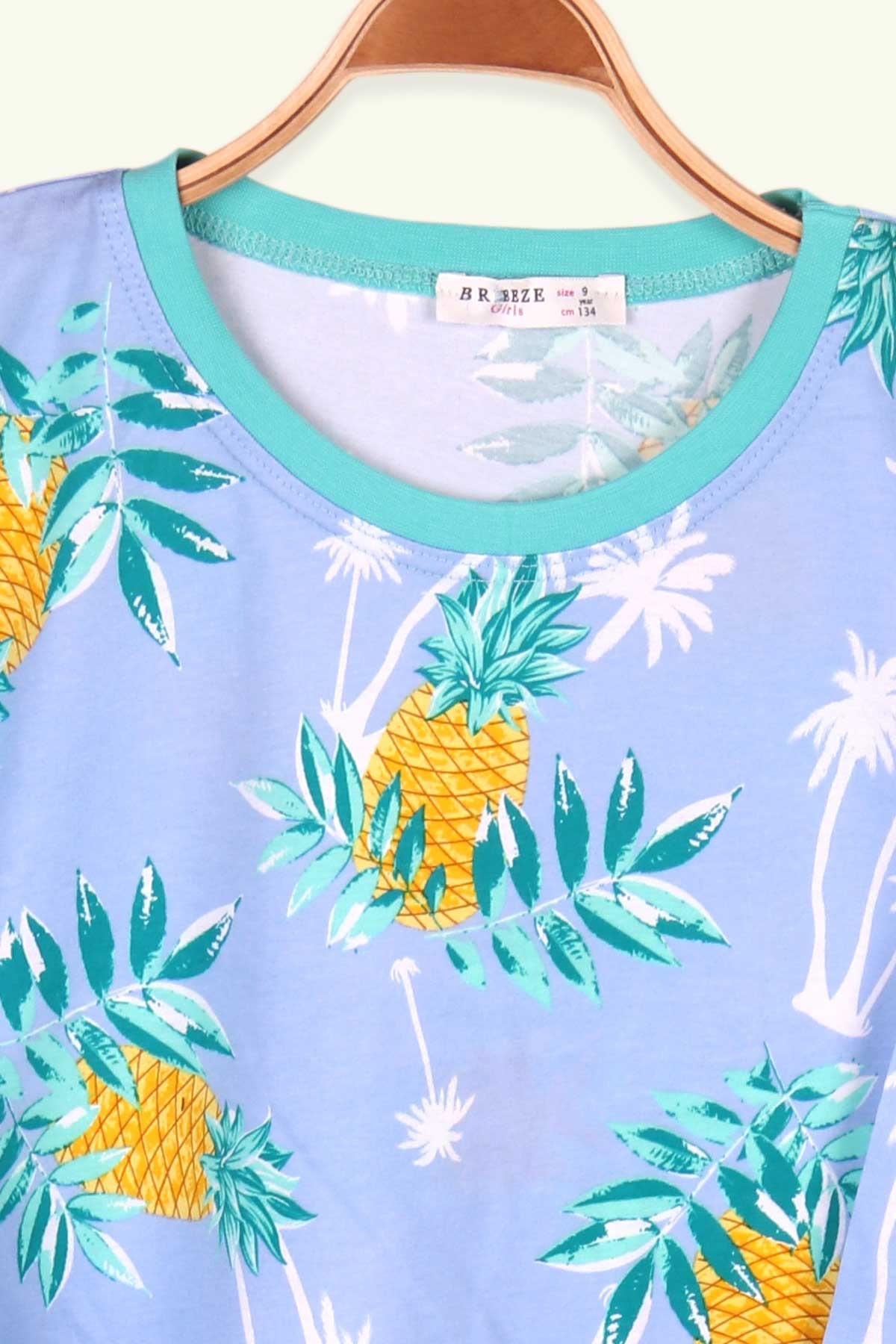 Breeze Kız Çocuk Pijama Takımı Ananas Desenli Buz Mavisi (9-12 Yaş)