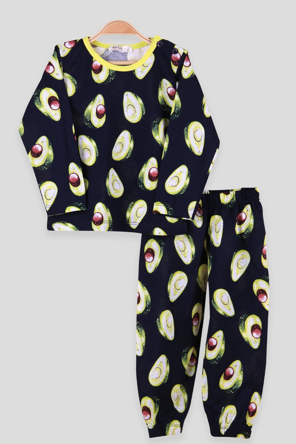 Breeze Kız Çocuk Pijama Takımı Avakado Desenli Lacivert (2-6 Yaş)