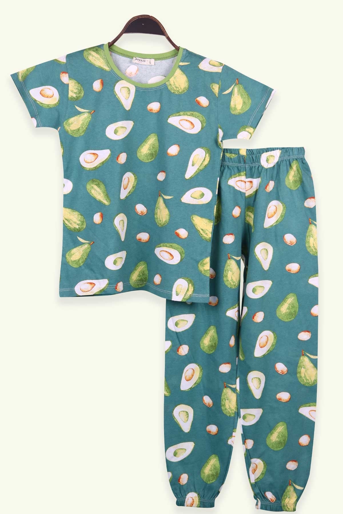 Breeze Kız Çocuk Pijama Takımı Avokado Desenli Yeşil (9-14 Yaş)