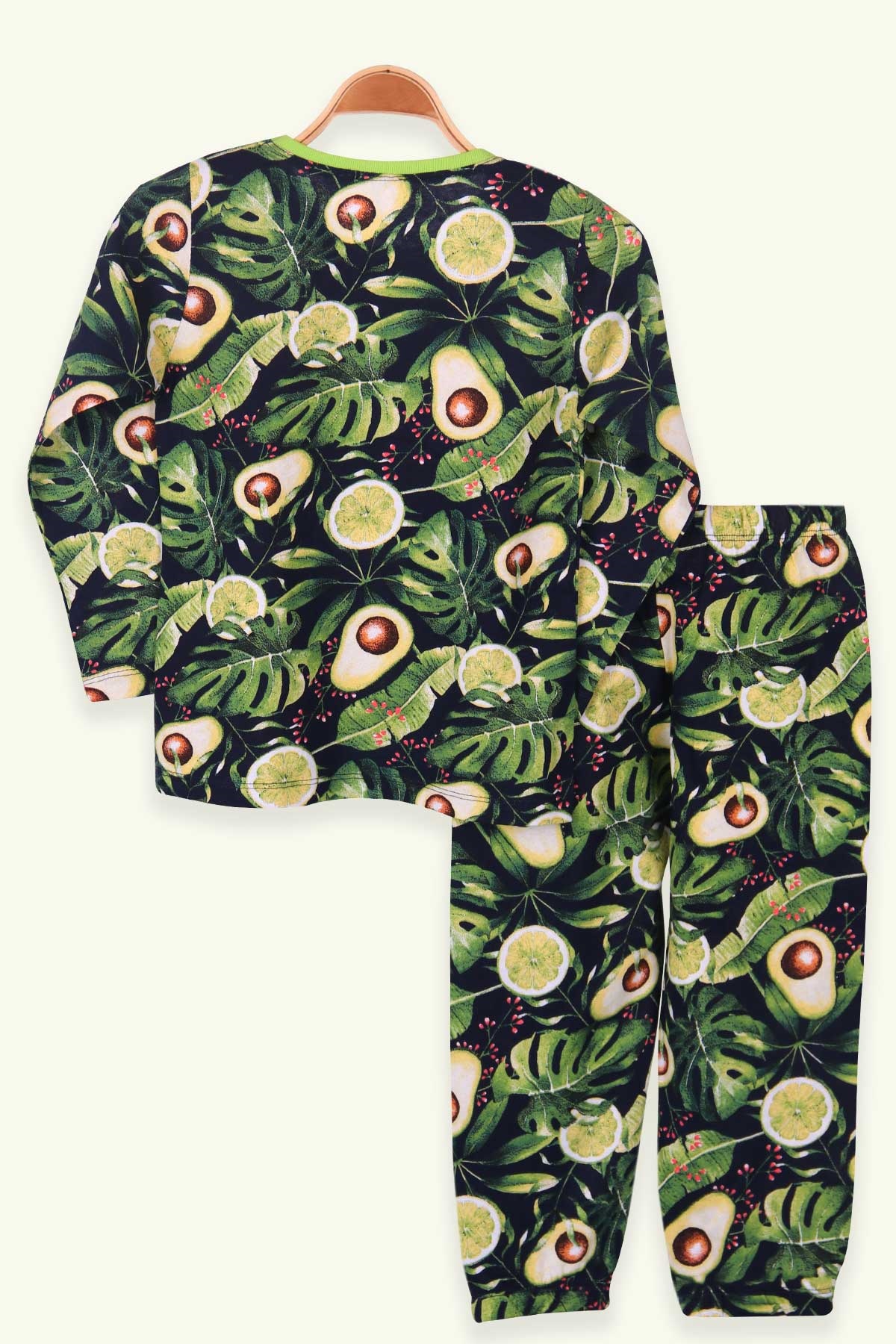 Breeze Kız Çocuk Pijama Takımı Avokado Desenli Lacivert (4-8 Yaş)