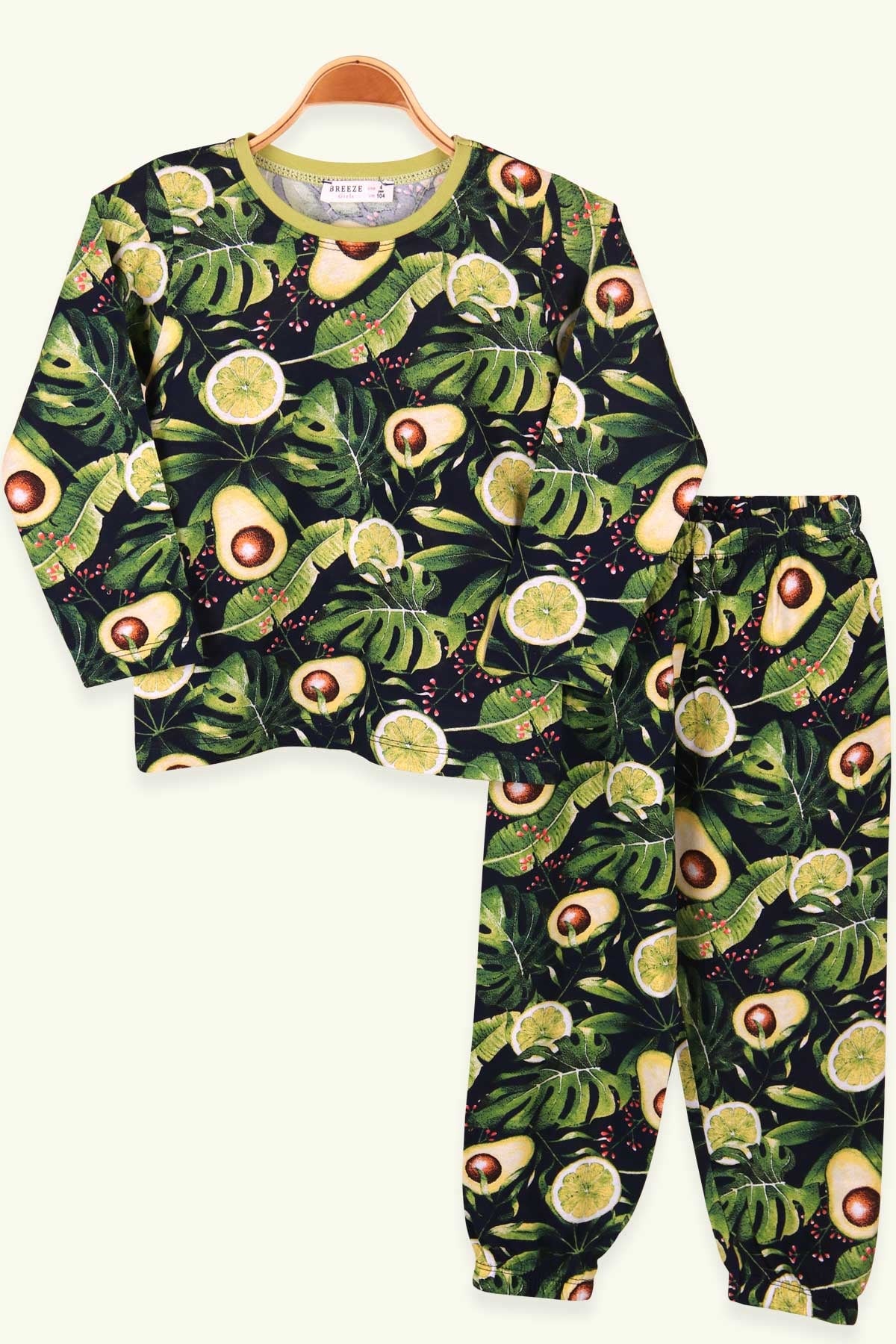 Breeze Kız Çocuk Pijama Takımı Avokado Desenli Lacivert (4-8 Yaş)