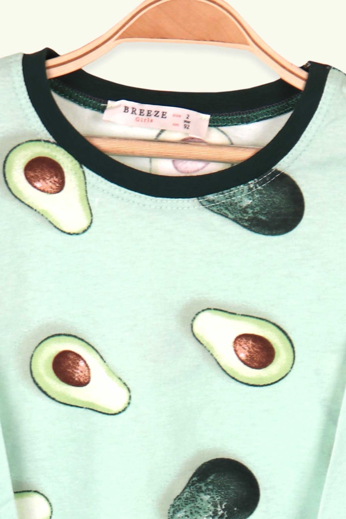 Breeze Kız Çocuk Pijama Takımı Avokado Desenli Yeşil (2-6 Yaş)