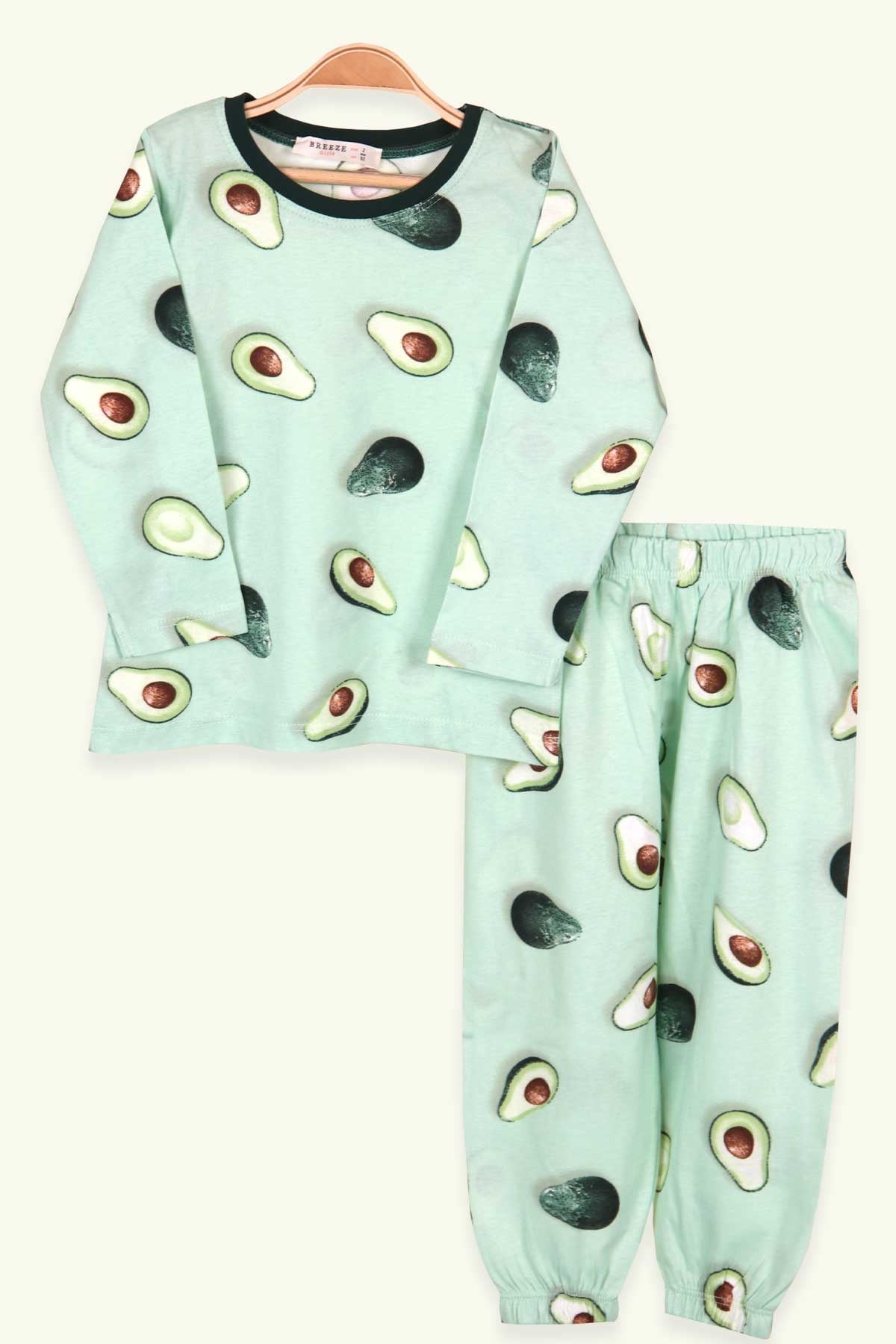 Breeze Kız Çocuk Pijama Takımı Avokado Desenli Yeşil (2-6 Yaş)