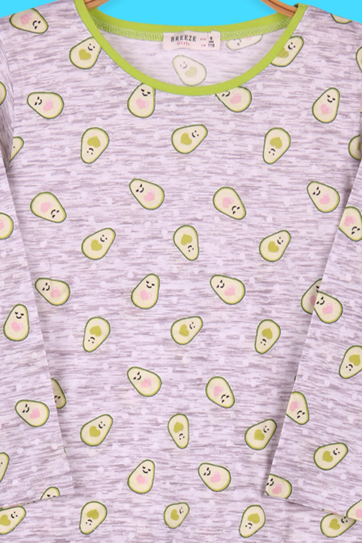 Breeze Kız Çocuk Pijama Takımı Avokado Desenli Açık Gri (6-10 Yaş)