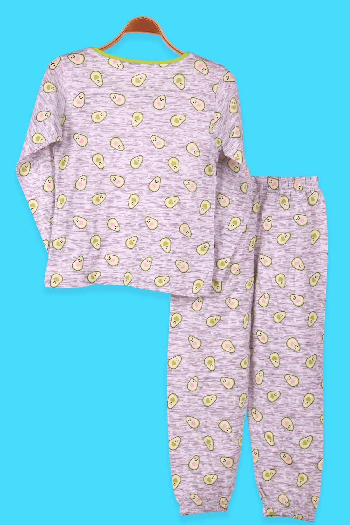 Breeze Kız Çocuk Pijama Takımı Avokado Desenli Açık Gri (6-10 Yaş)