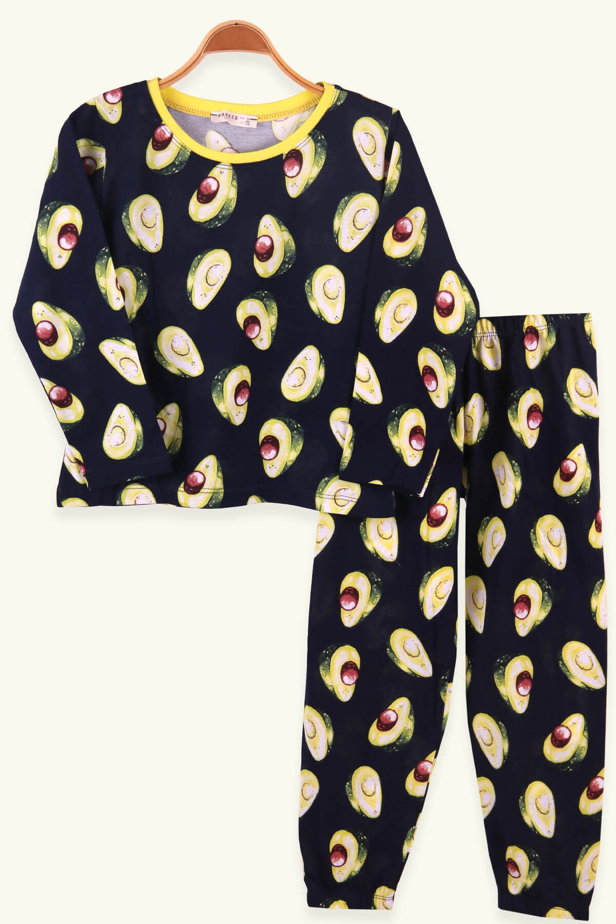 Breeze Kız Çocuk Pijama Takımı Avokado Desenli Lacivert (6-10 Yaş)