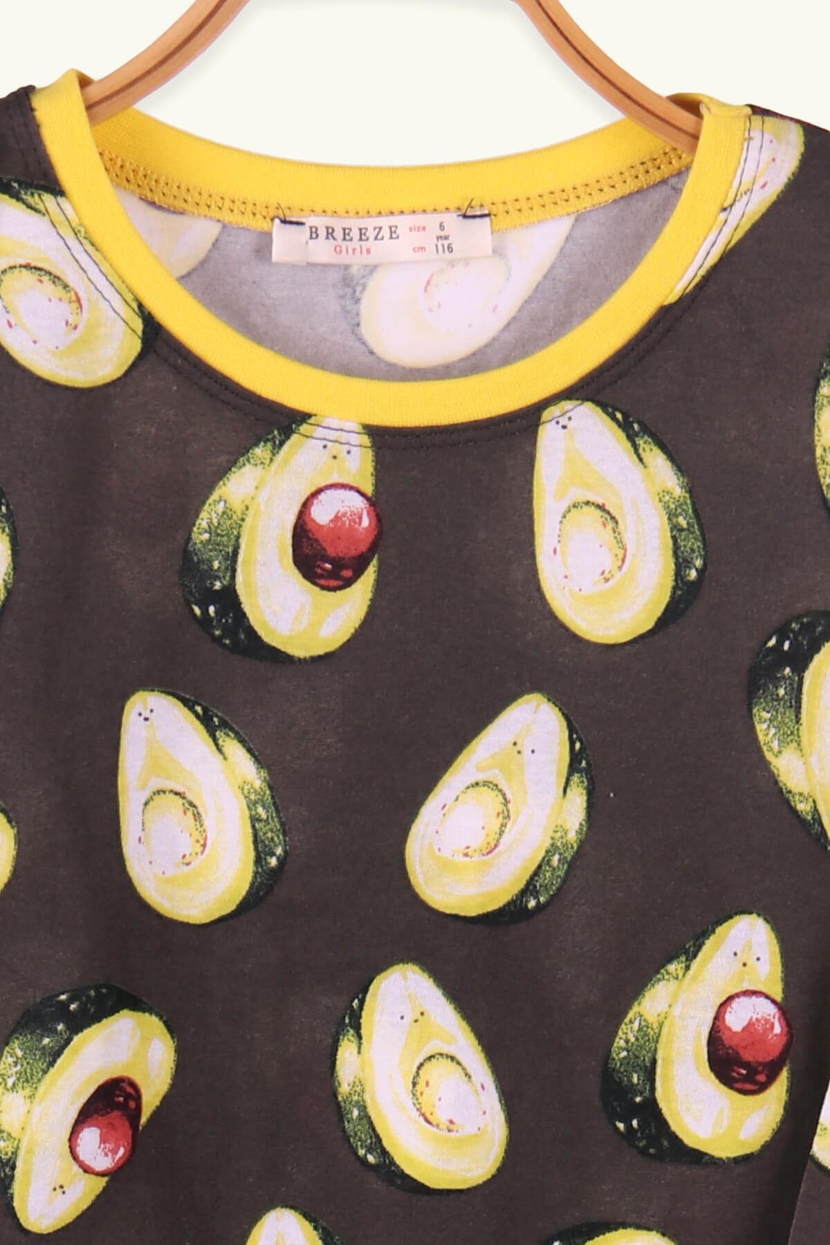 Breeze Kız Çocuk Pijama Takımı Avokado Desenli Haki Yeşil (6-10 Yaş)