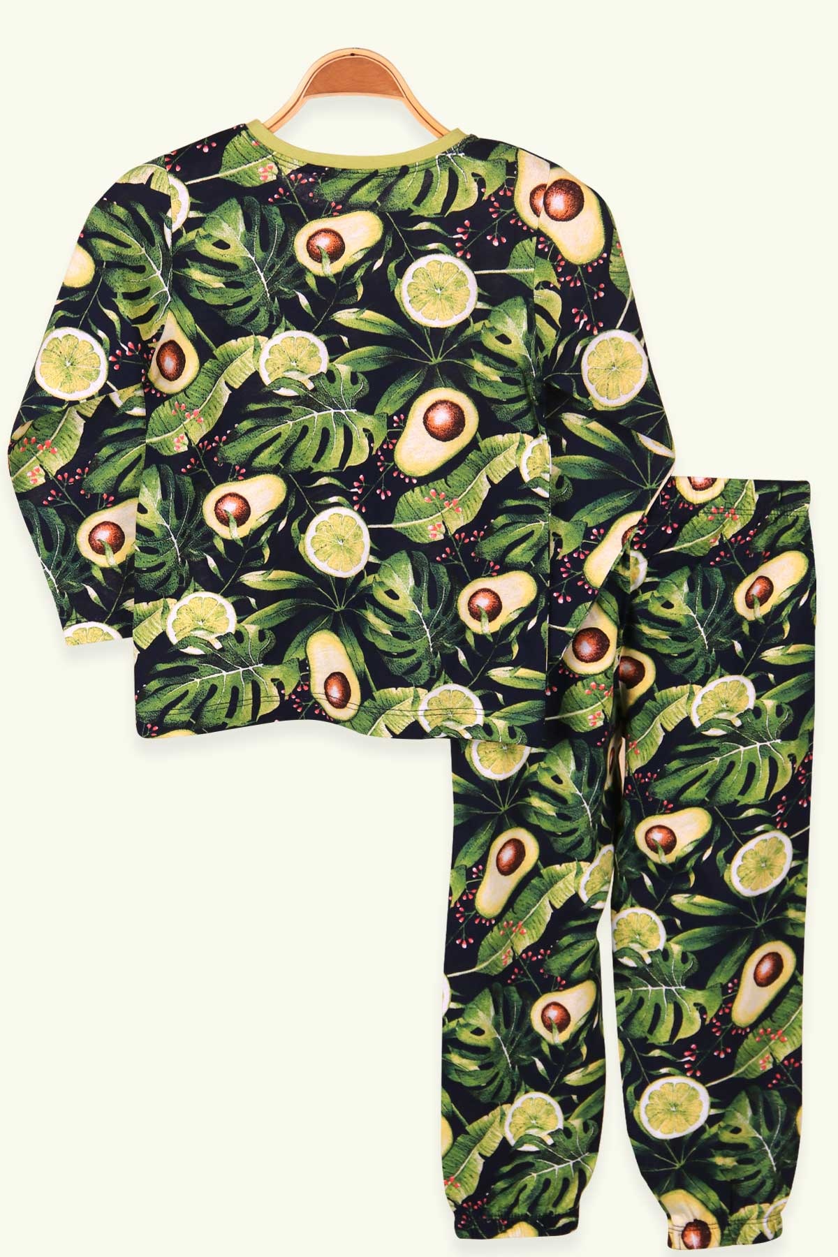 Breeze Kız Çocuk Pijama Takımı Avokado Desenli Lacivert (4-8 Yaş)