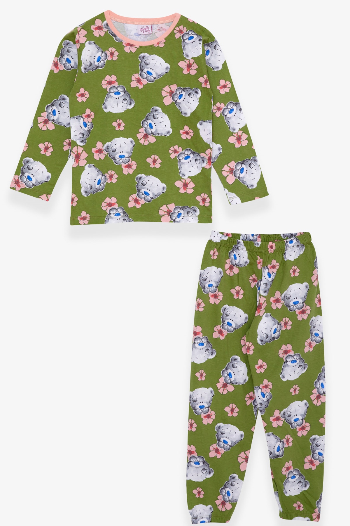 Breeze Kız Çocuk Pijama Takımı Ayıcık Desenli Yeşil (4-8 Yaş)