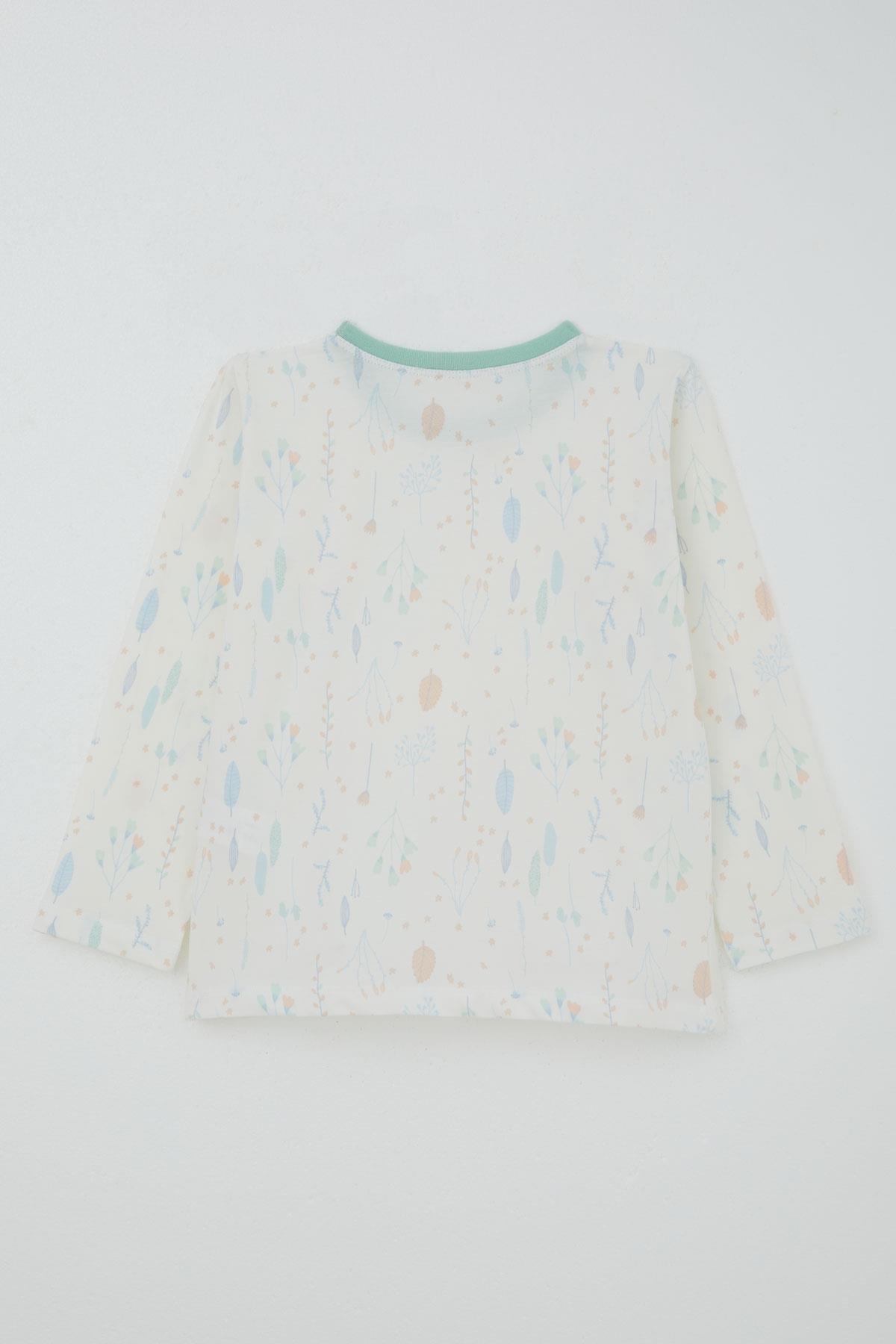 Breeze Kız Çocuk Pijama Takımı Bahar Fısıltısı Renkli Yapraklar Desenli Ekru (4-8 Yaş)