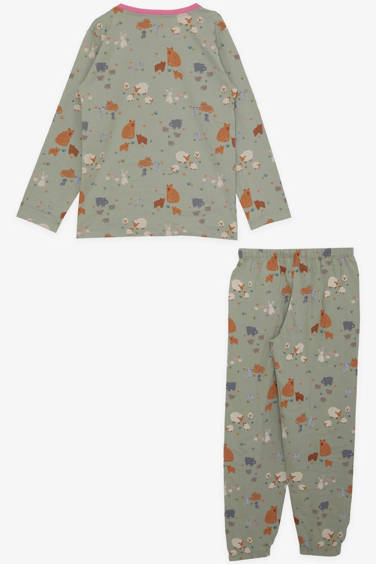 Breeze Kız Çocuk Pijama Takımı Bahar Temalı Hayvancıklar Desenli Mint Yeşili (4-7 Yaş)