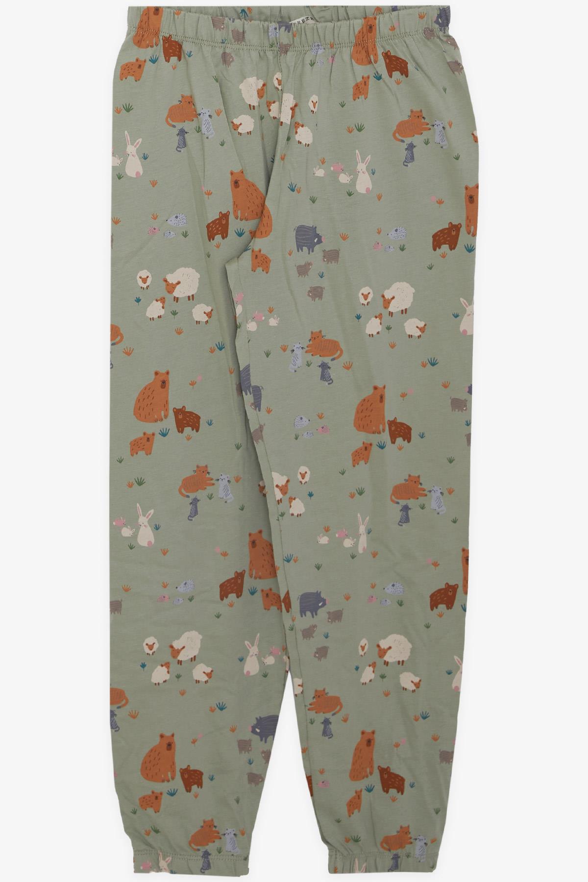 Breeze Kız Çocuk Pijama Takımı Bahar Temalı Hayvancıklar Desenli Mint Yeşili (4-7 Yaş)
