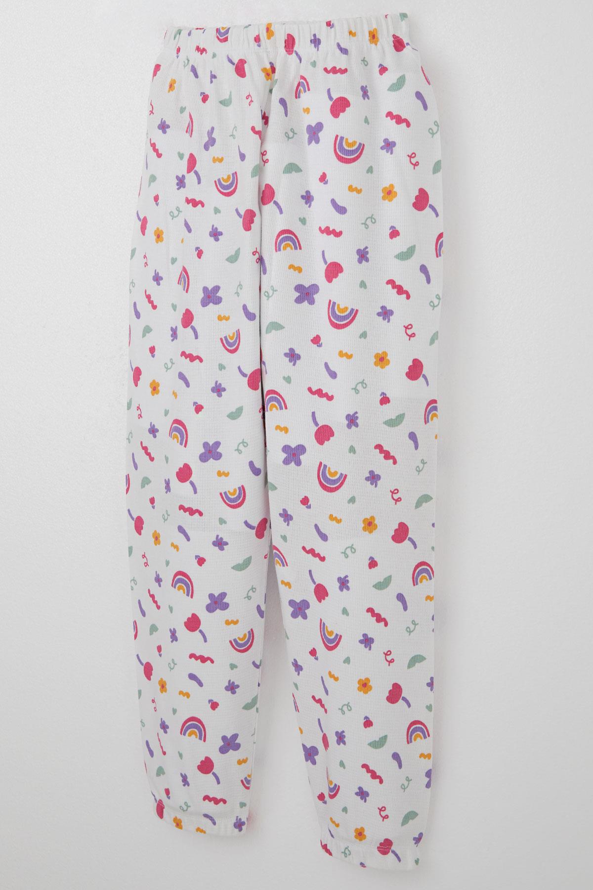Breeze Kız Çocuk Pijama Takımı Baharın Renkleri Beyaz (4-8 Yaş)
