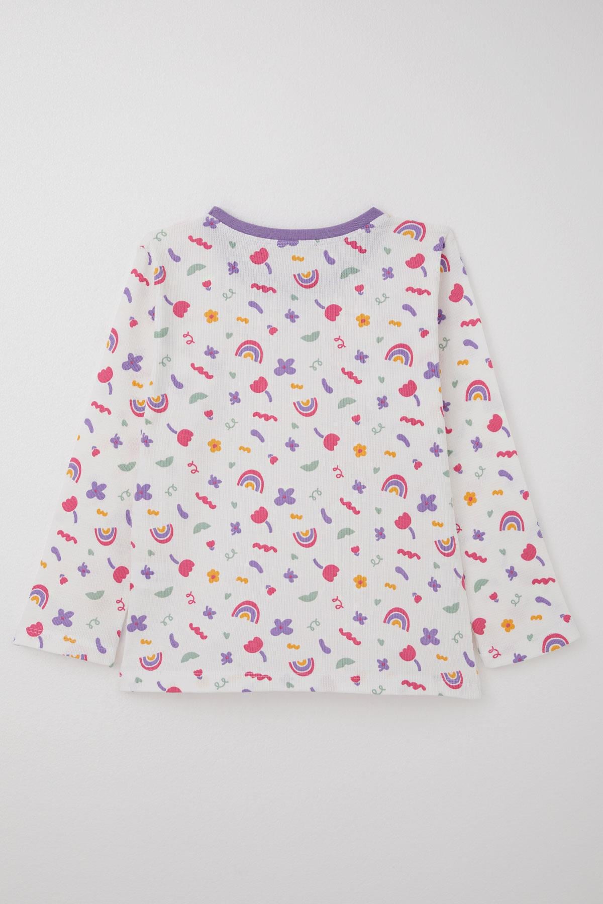 Breeze Kız Çocuk Pijama Takımı Baharın Renkleri Beyaz (4-8 Yaş)