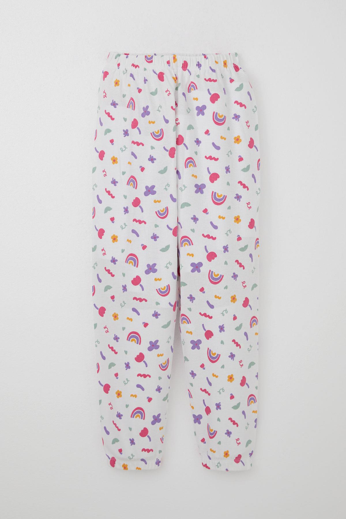 Breeze Kız Çocuk Pijama Takımı Baharın Renkleri Beyaz (4-8 Yaş)