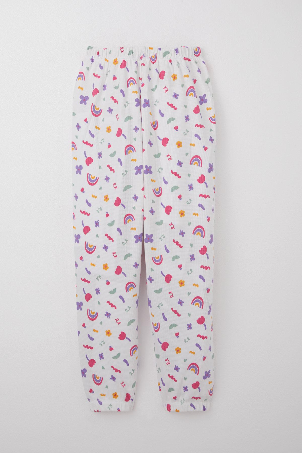 Breeze Kız Çocuk Pijama Takımı Baharın Renkleri Beyaz (4-8 Yaş)