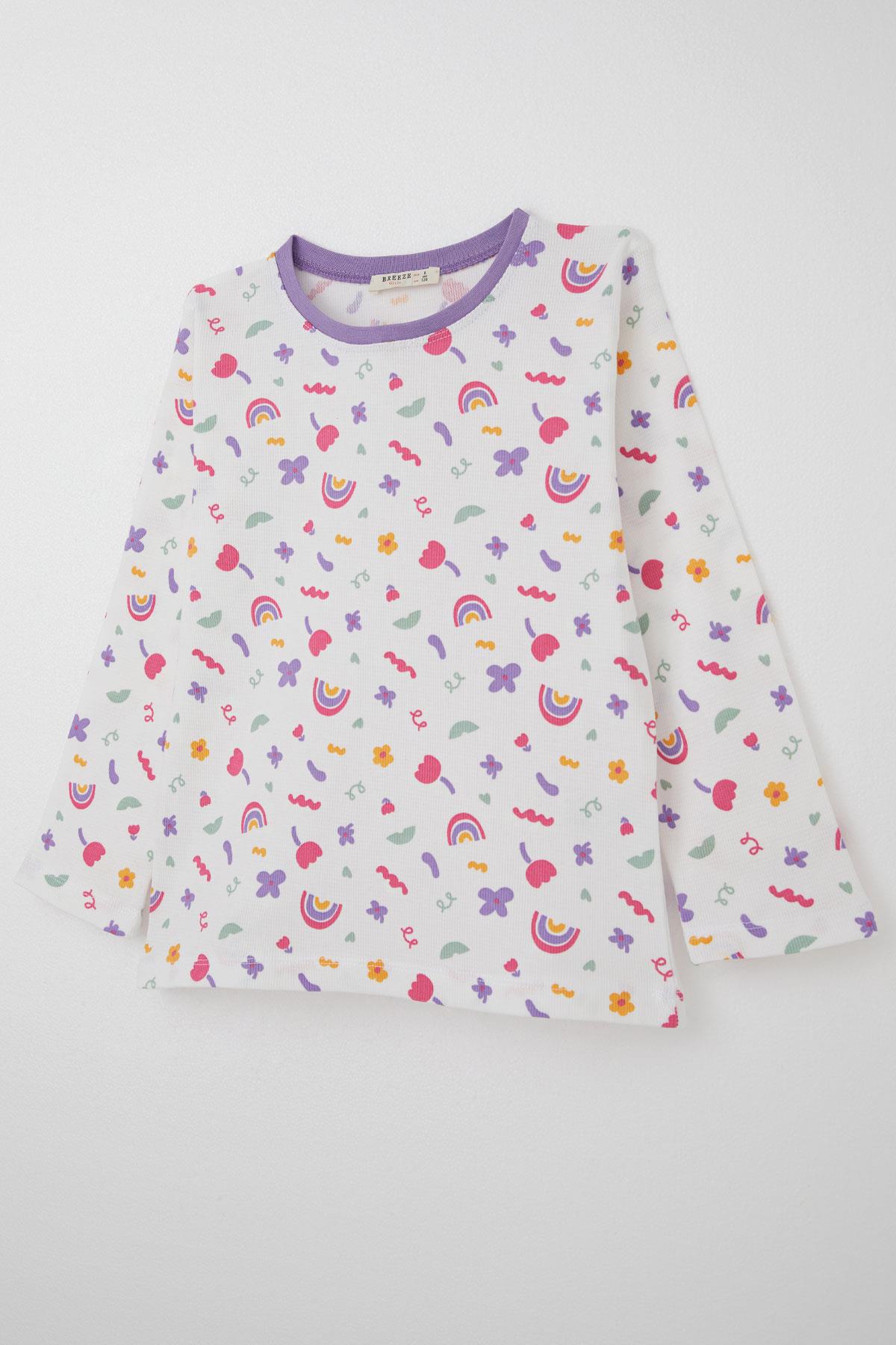 Breeze Kız Çocuk Pijama Takımı Baharın Renkleri Beyaz (4-8 Yaş)
