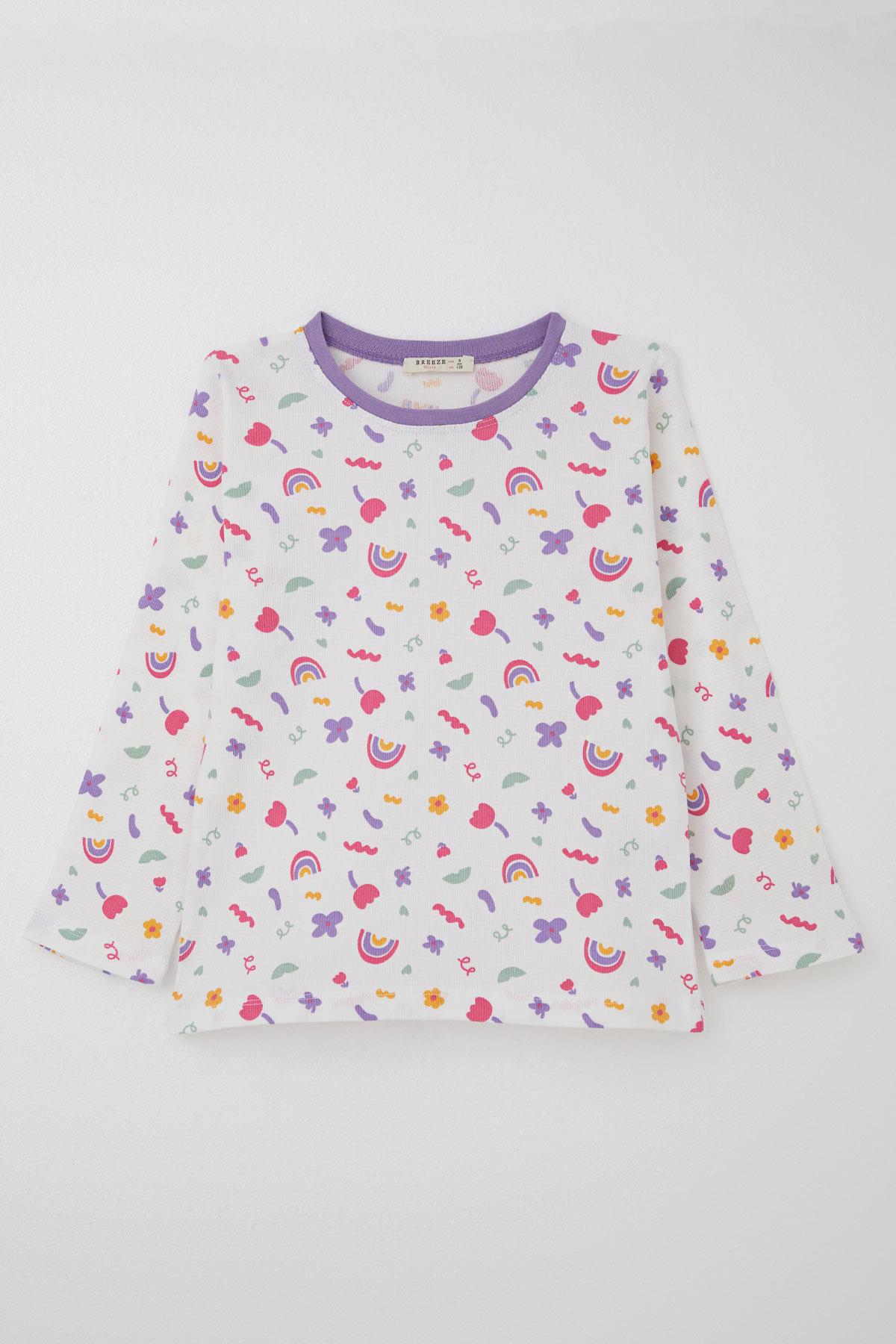 Breeze Kız Çocuk Pijama Takımı Baharın Renkleri Beyaz (4-8 Yaş)