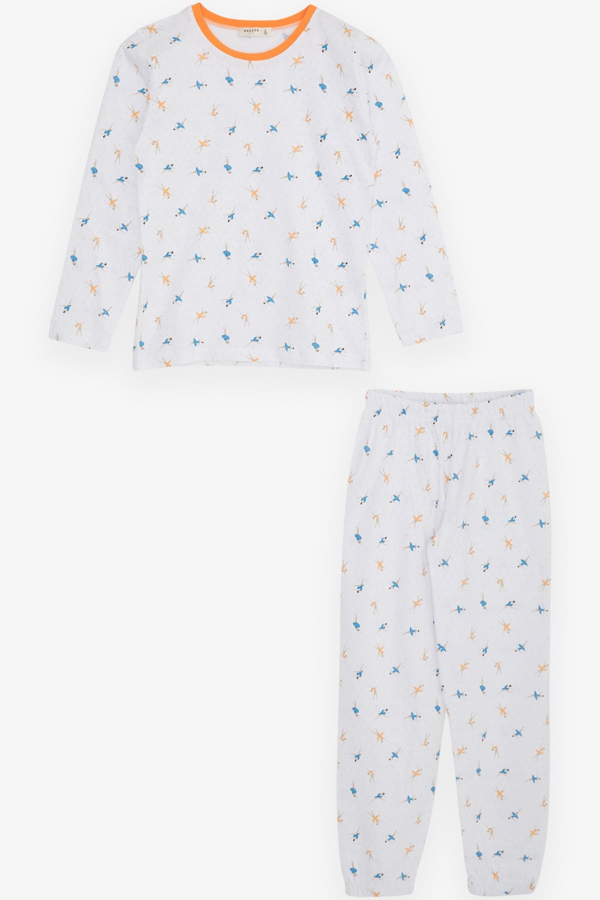 Breeze Kız Çocuk Pijama Takımı Balerin Desenli Beyaz (4-8 Yaş)