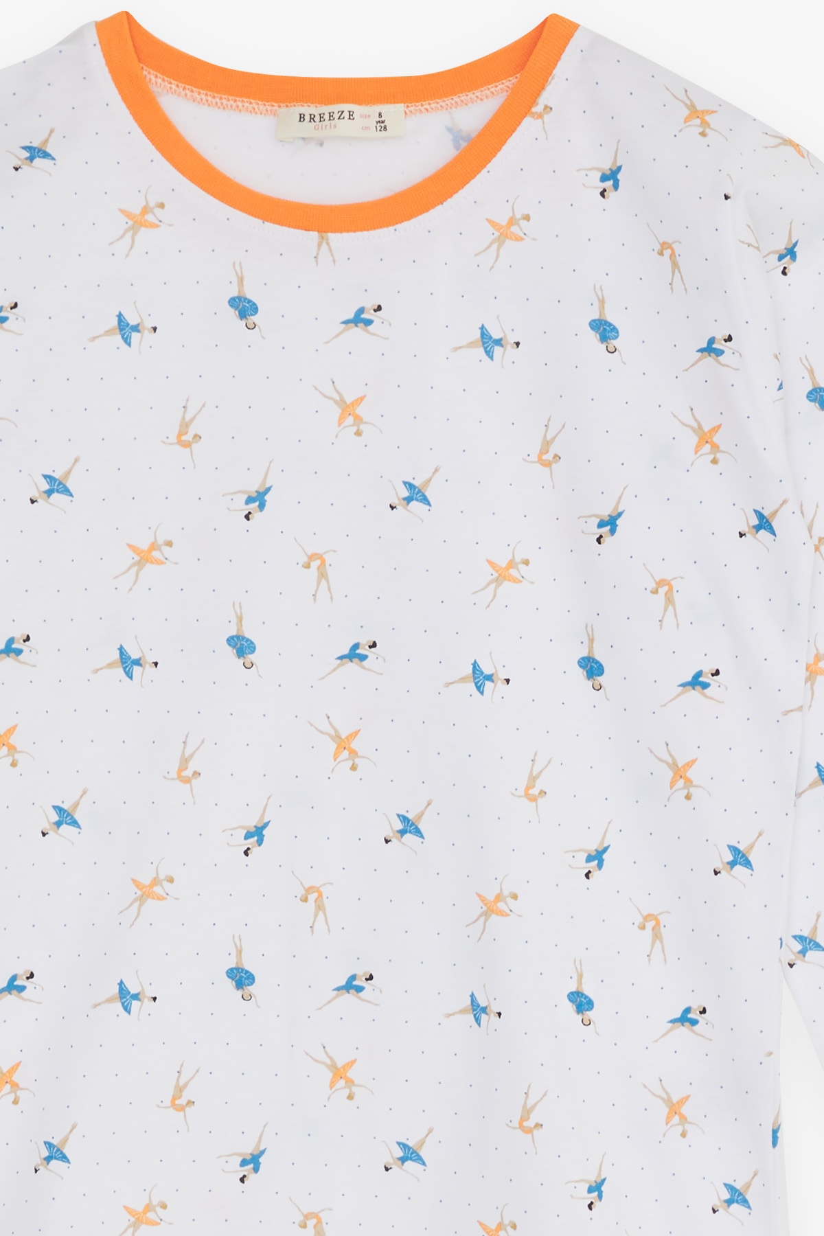 Breeze Kız Çocuk Pijama Takımı Balerin Desenli Beyaz (4-8 Yaş)