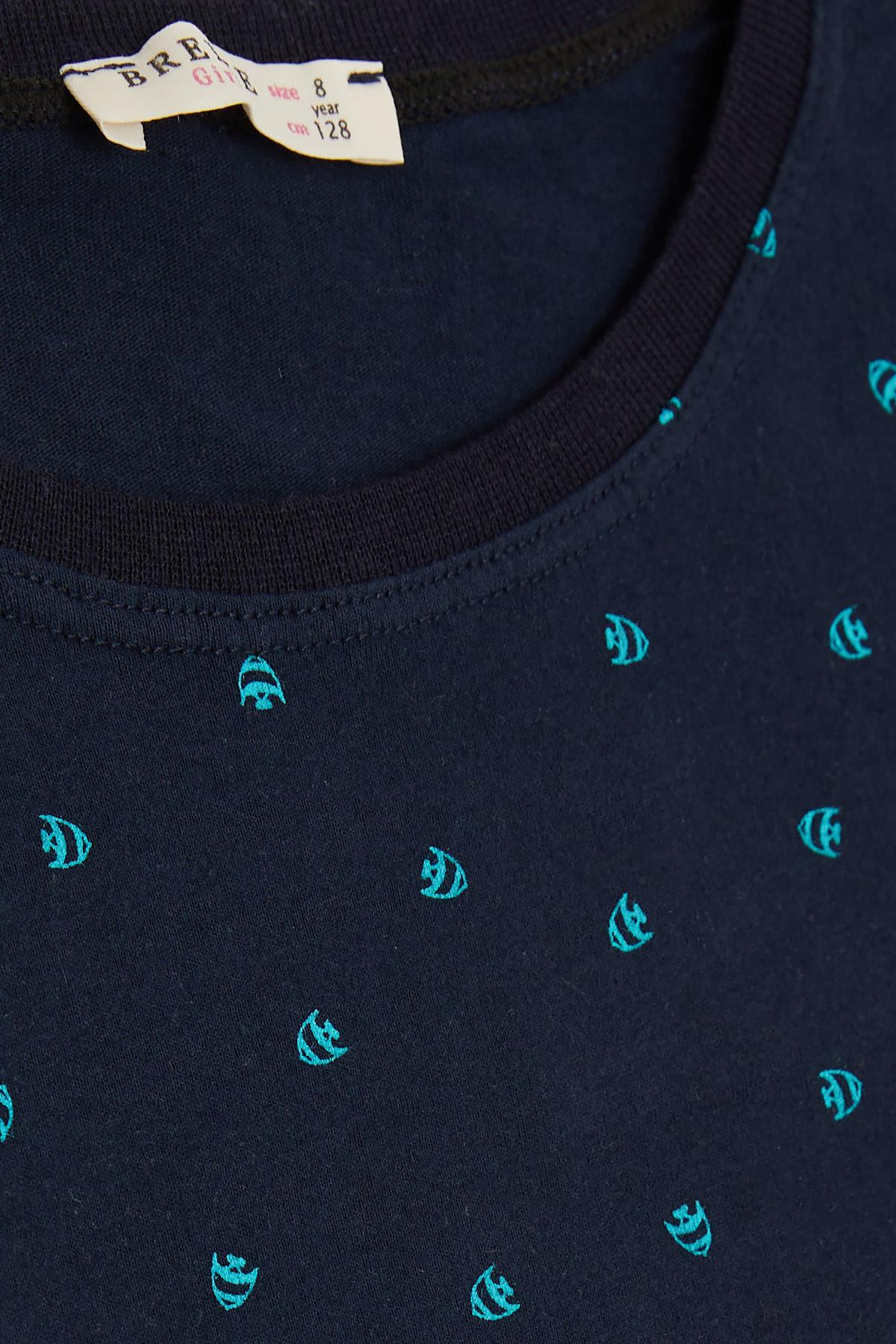 Breeze Kız Çocuk Pijama Takımı Balık Desenli Lacivert (4-8 Yaş)