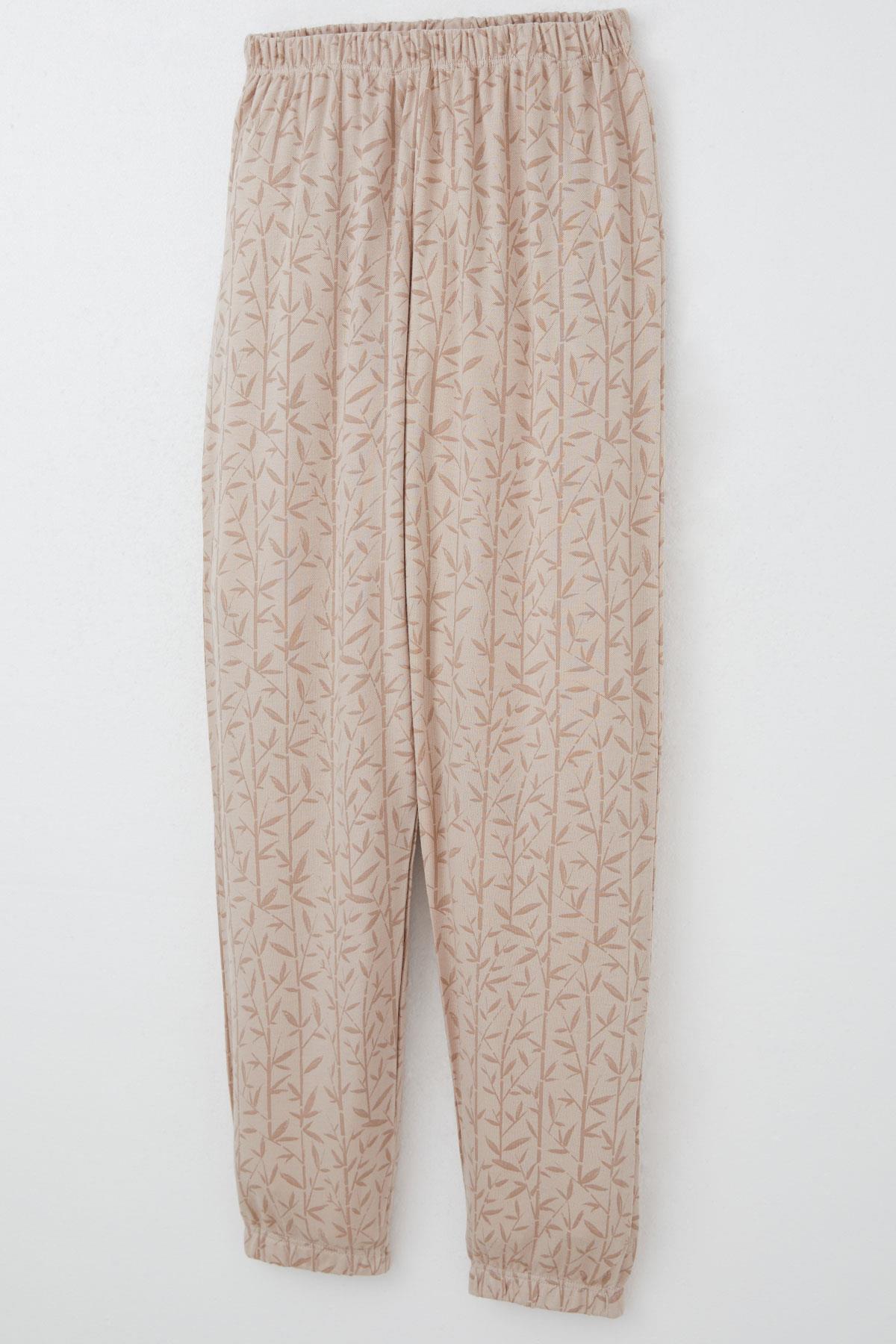 Breeze Kız Çocuk Pijama Takımı Bambu Çiçeği Desenli Bej (9-12 Yaş)