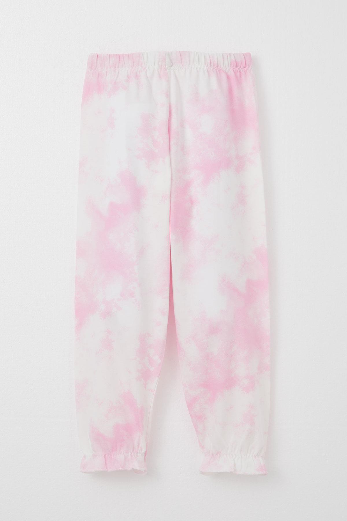 Breeze Kız Çocuk Pijama Takımı Batik Desenli Fırfırlı Pembe (3-7 Yaş)