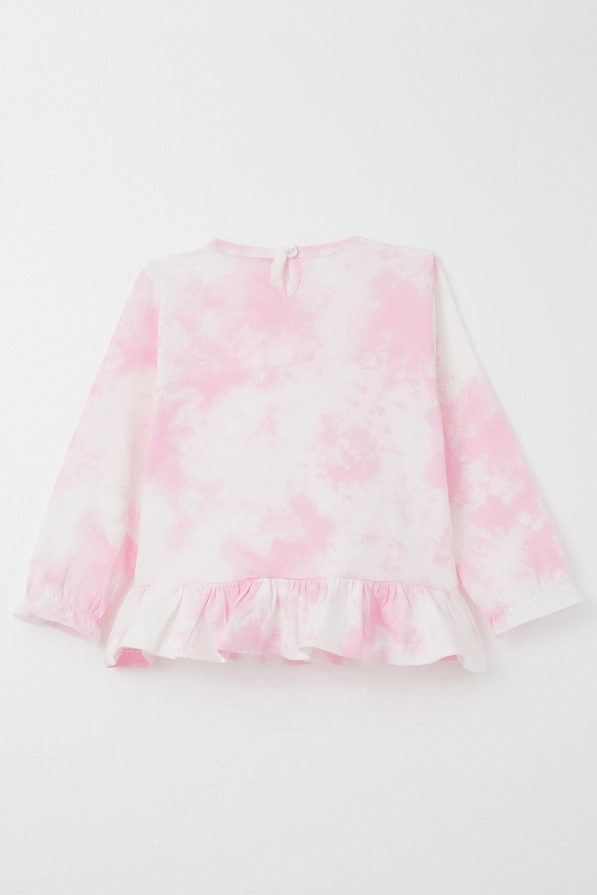 Breeze Kız Çocuk Pijama Takımı Batik Desenli Fırfırlı Pembe (3-7 Yaş)