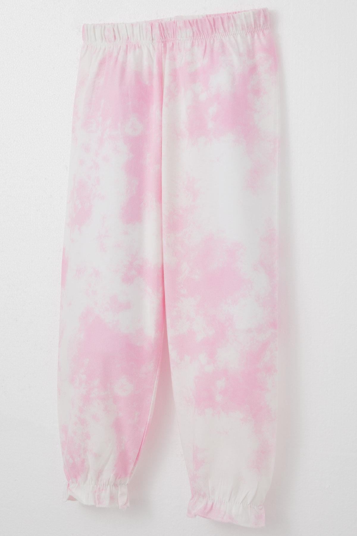 Breeze Kız Çocuk Pijama Takımı Batik Desenli Fırfırlı Pembe (3-7 Yaş)