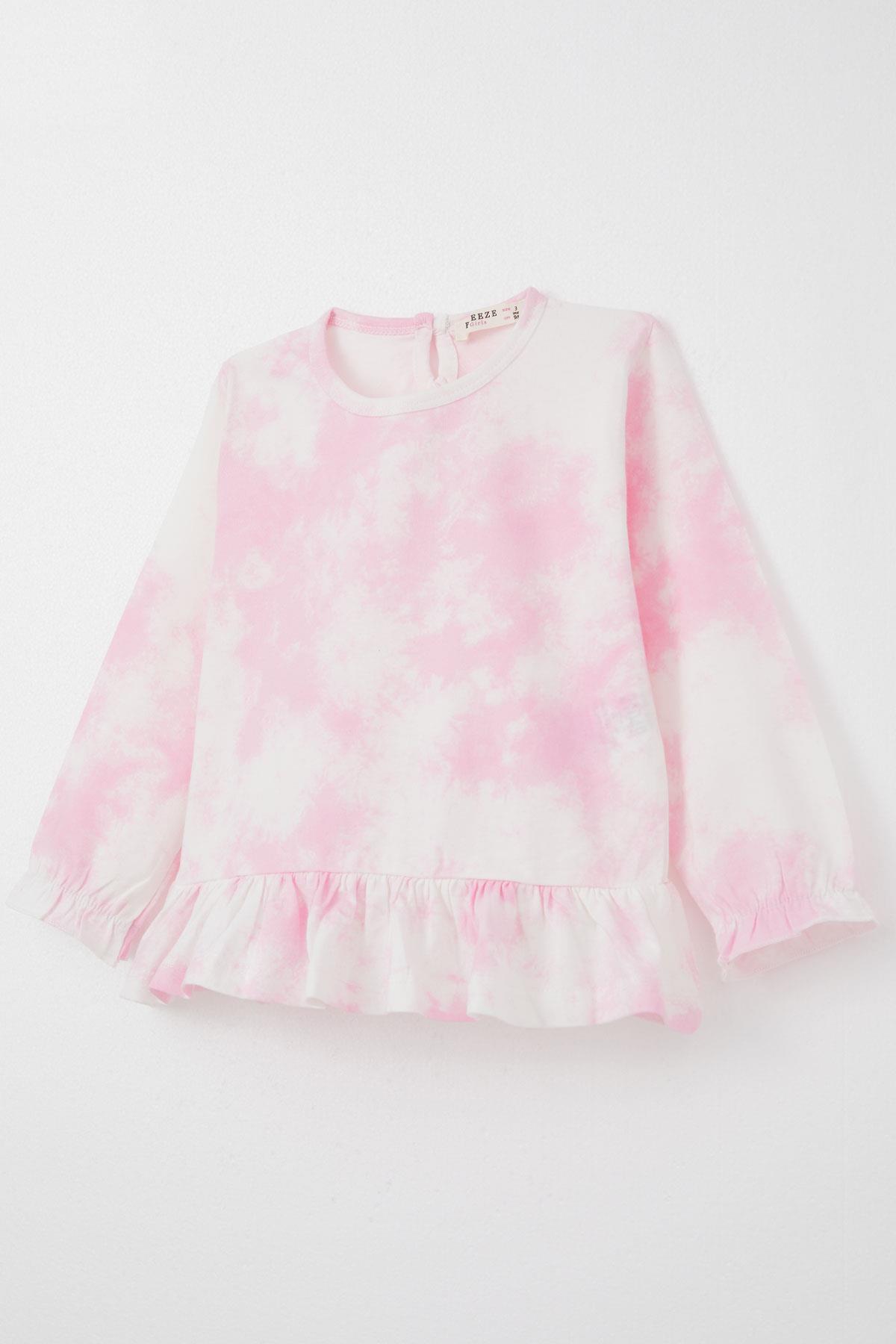 Breeze Kız Çocuk Pijama Takımı Batik Desenli Fırfırlı Pembe (3-7 Yaş)